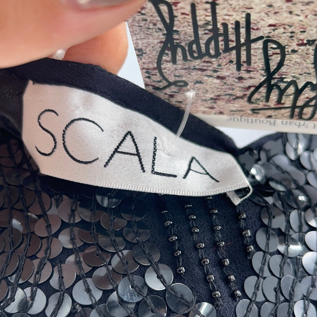 Vintage Scala Sequin with Beaded Embellishments Black Sleeveless Mini Dress (Size 6)