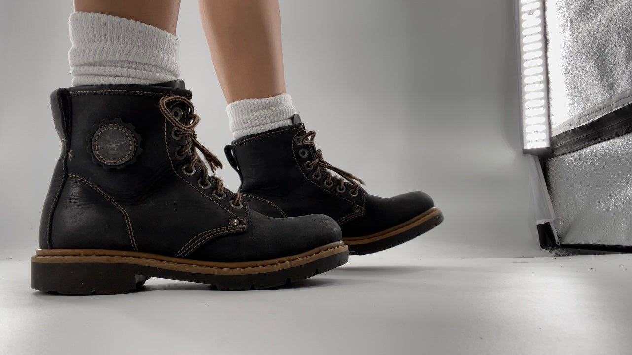 Vagabond Leather Lace Up Combat Charcoal Boots - Size 8