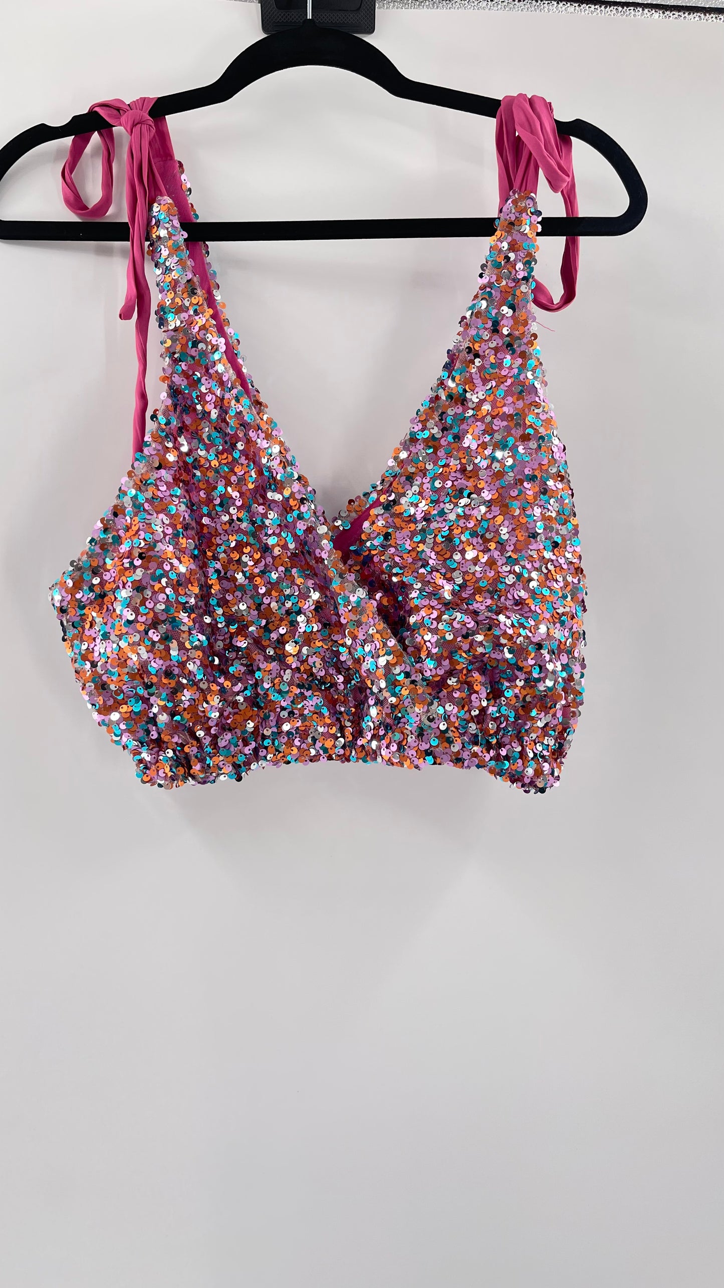 Intimately Free People Big Night Tie Shoulder Mauve Sequin Crop (XS)