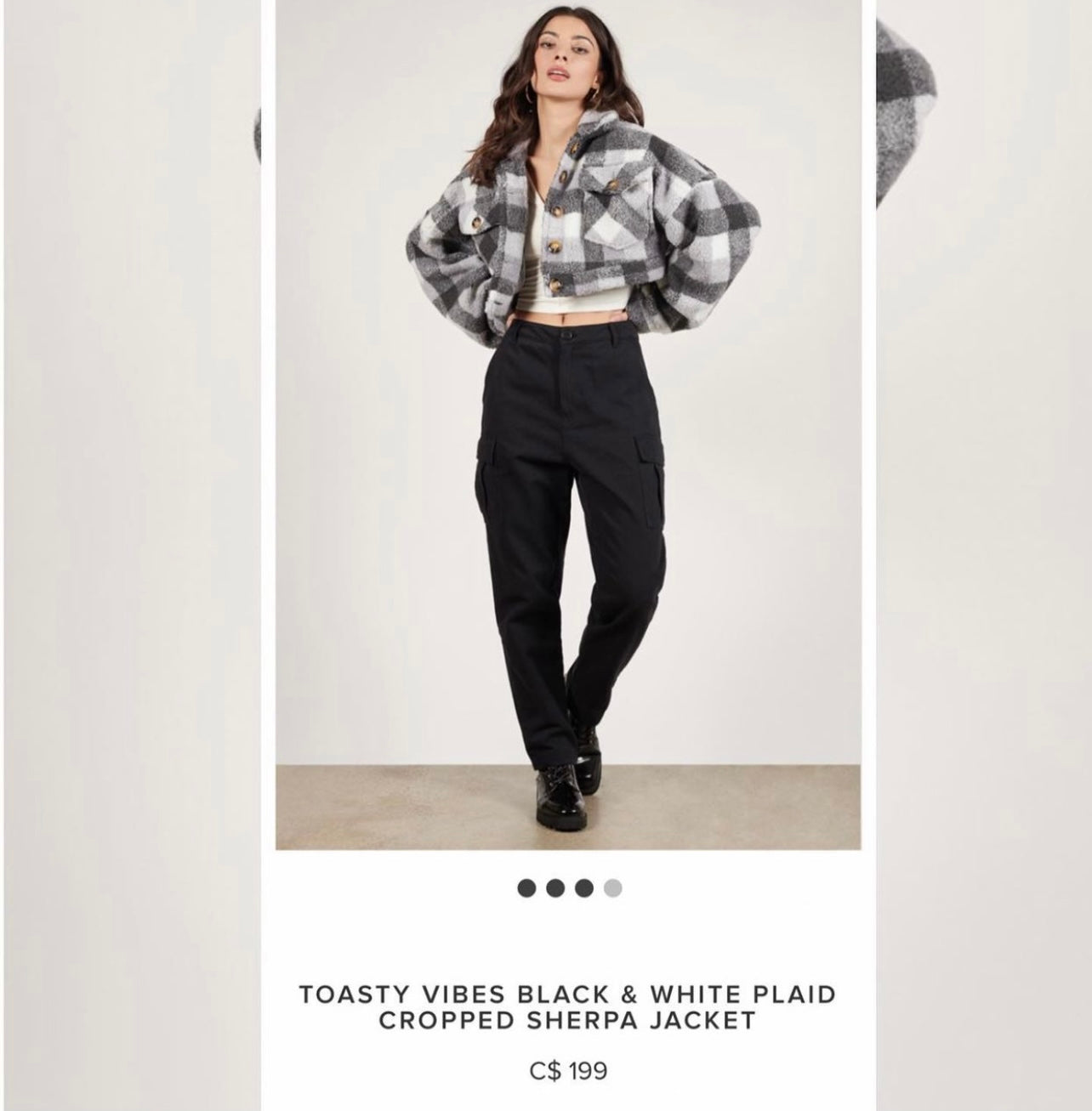 E.SSUE Cropped Sherpa Gray White Plaid Jacket (Size S)