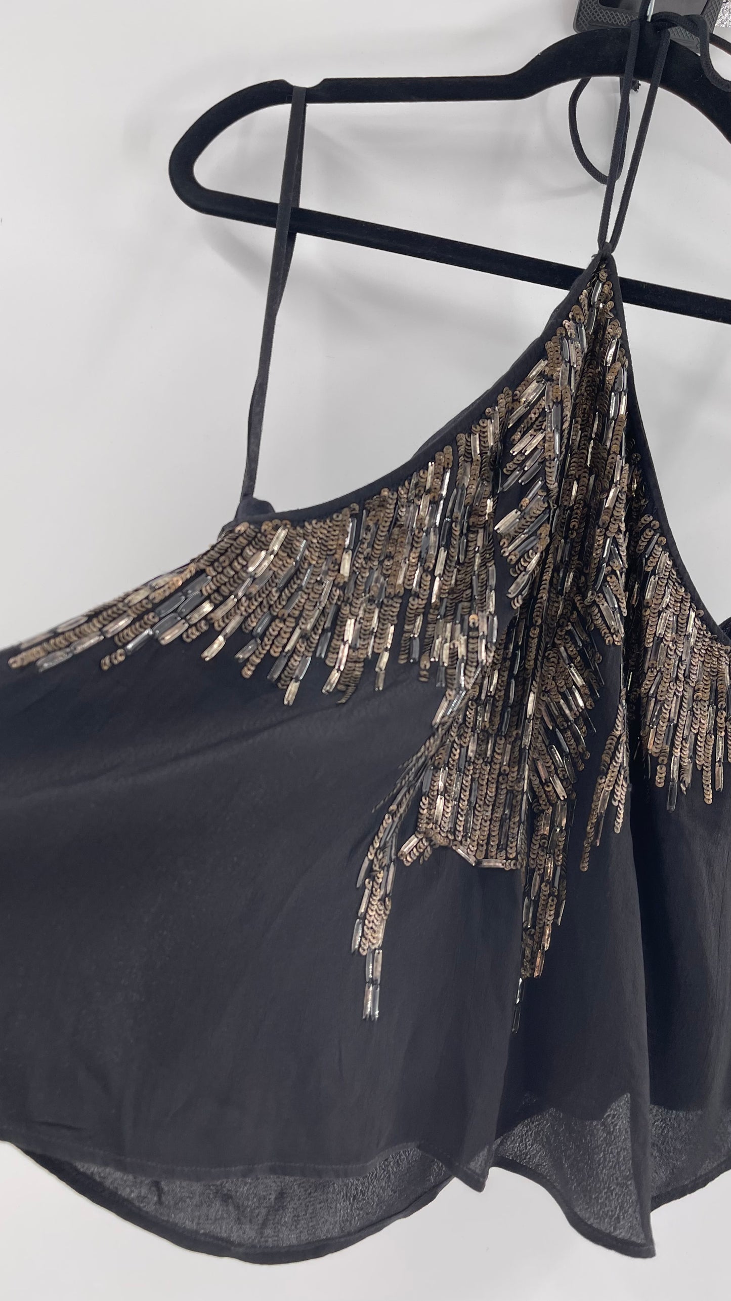 Free People Black Beaded Halter (XS)