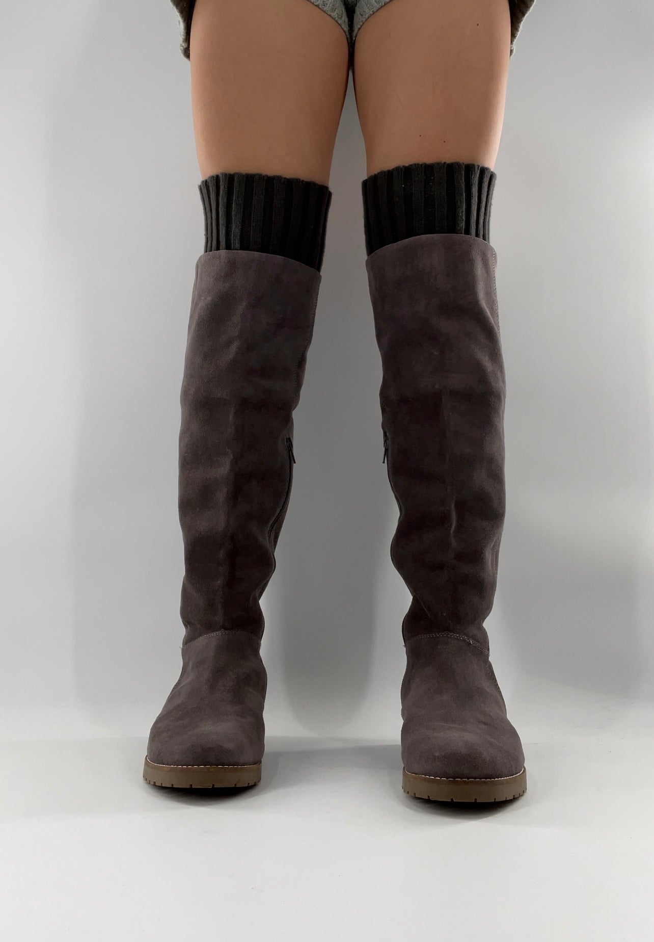 CORSO COMO Suede Knee High Boots Grey with Built in Leg Warmer (10)