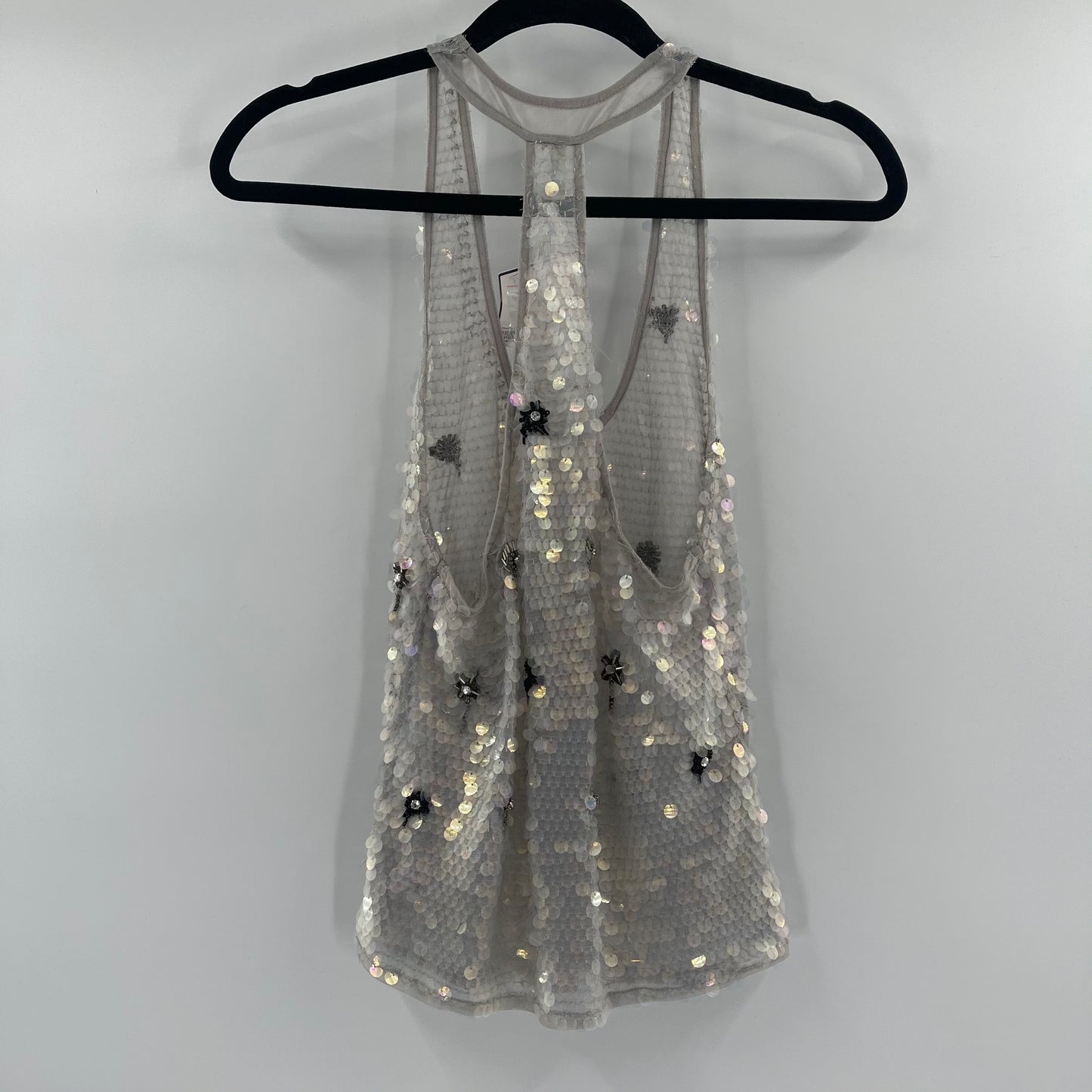 Free People Silver Beaded/Sequined Tank (S)