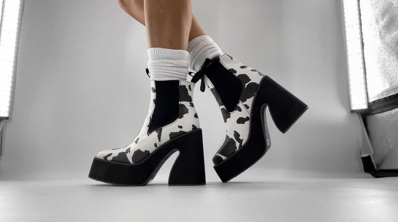 Koi Footwear Chunky Platform Cow Print Boots (7)