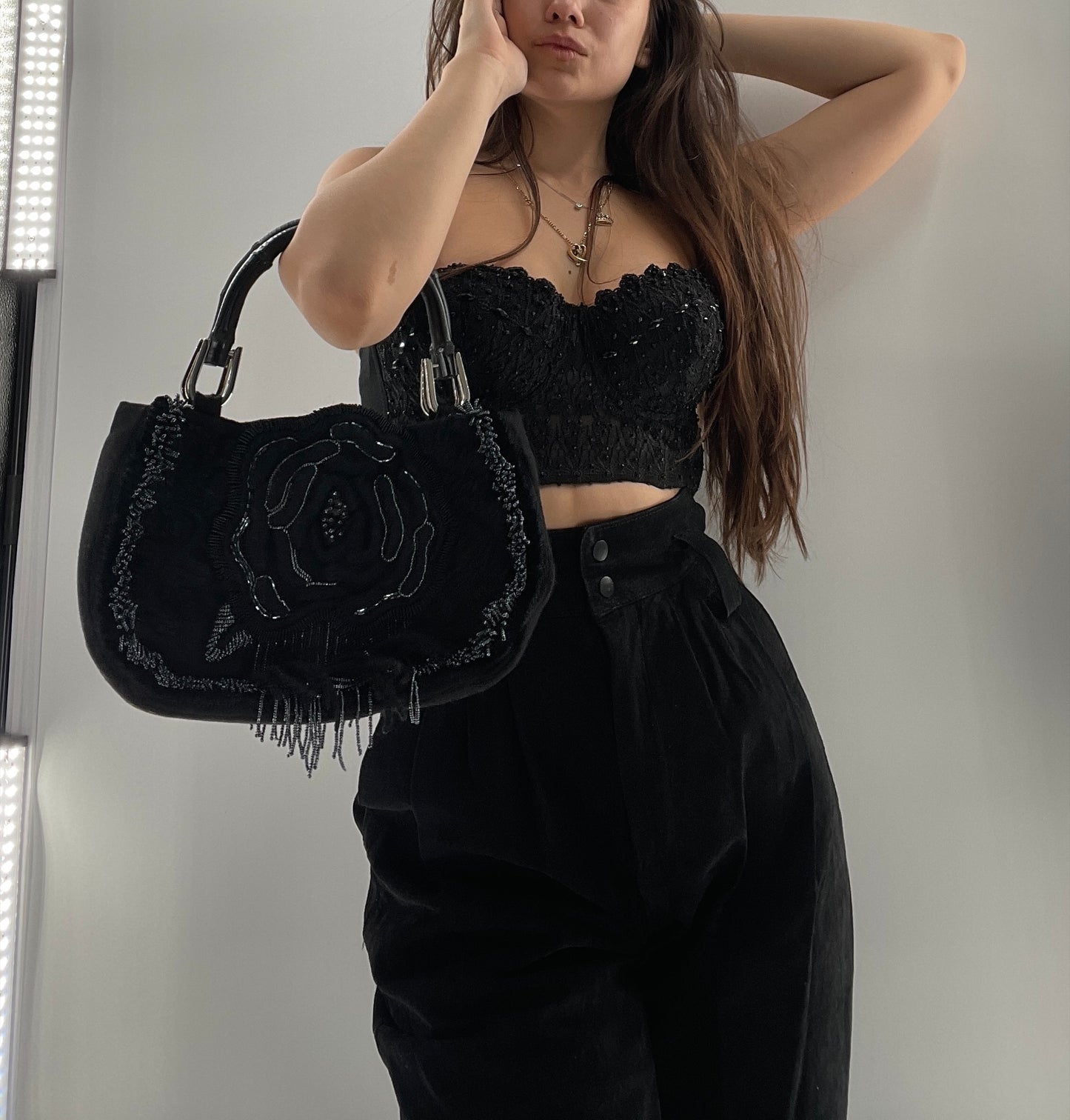 Vintage IPA NIMA Black Embroidered Beaded