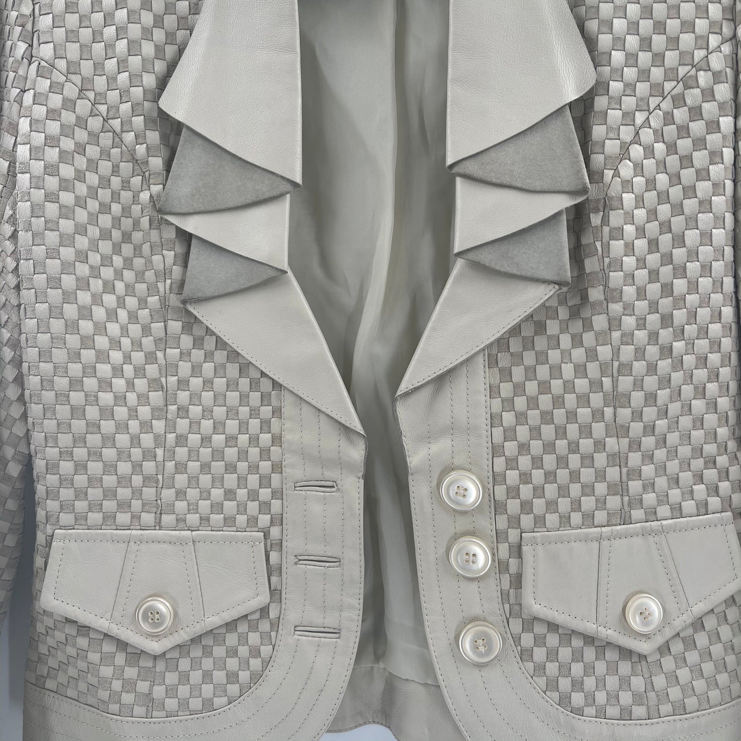 Vintage Revue Leather Checker Patterned Leather Blazer (M)