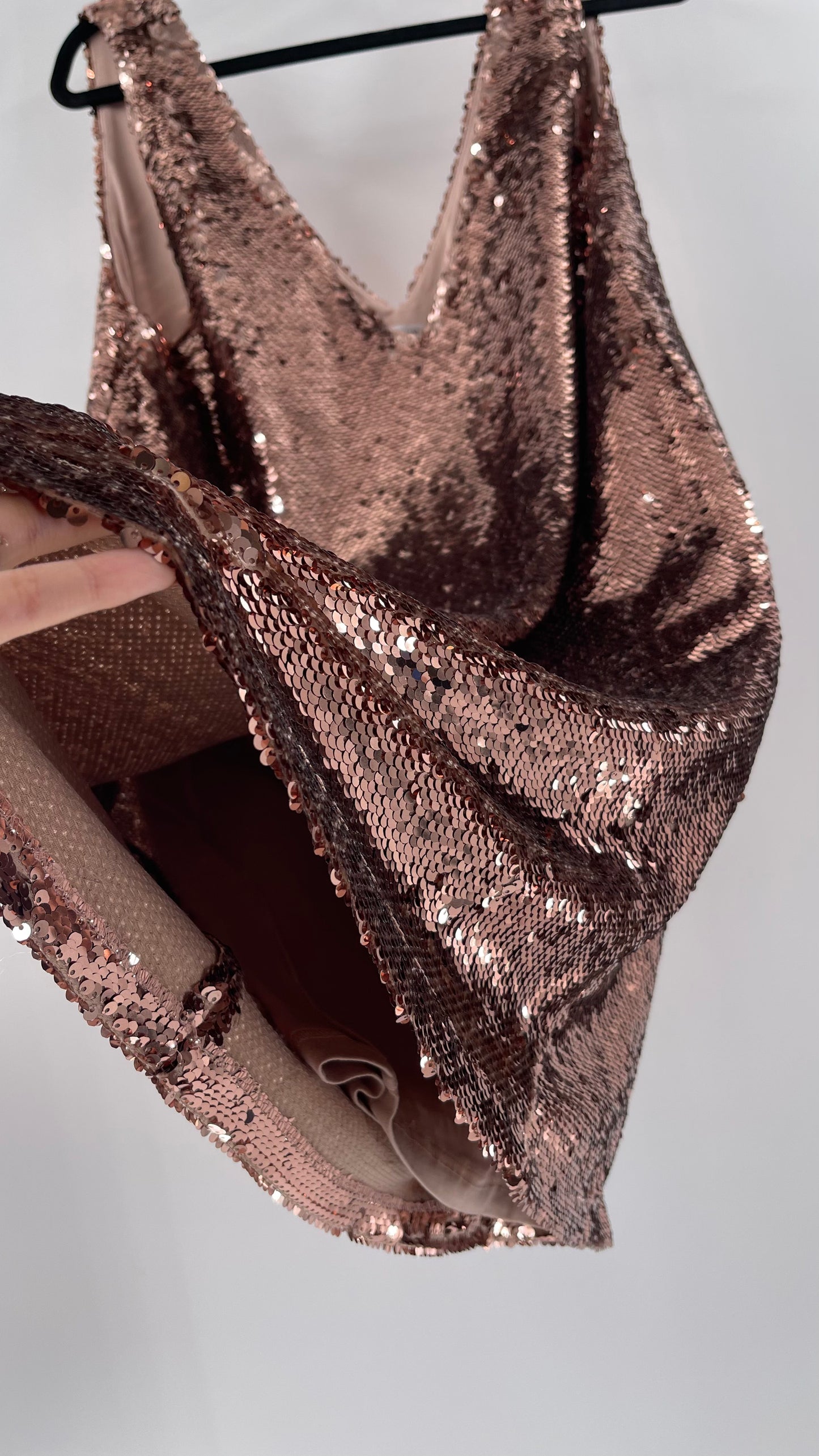 Free People X BB Dakota A Pretty Penny Rose Gold/Copper Sequin Dress (Medium)