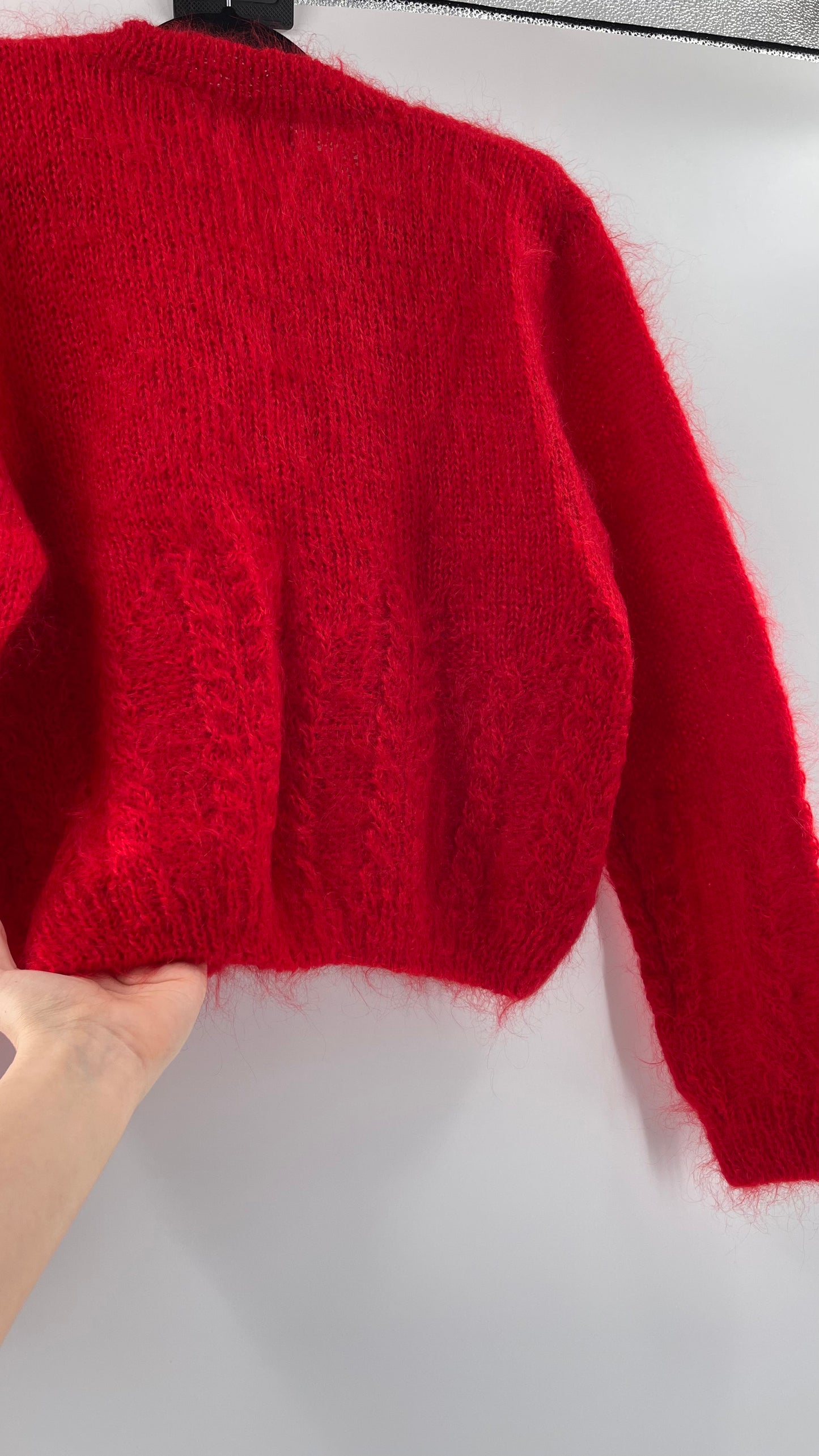 OBR Red 78% Mohair 18% Wool Cropped Cardigan (Medium)