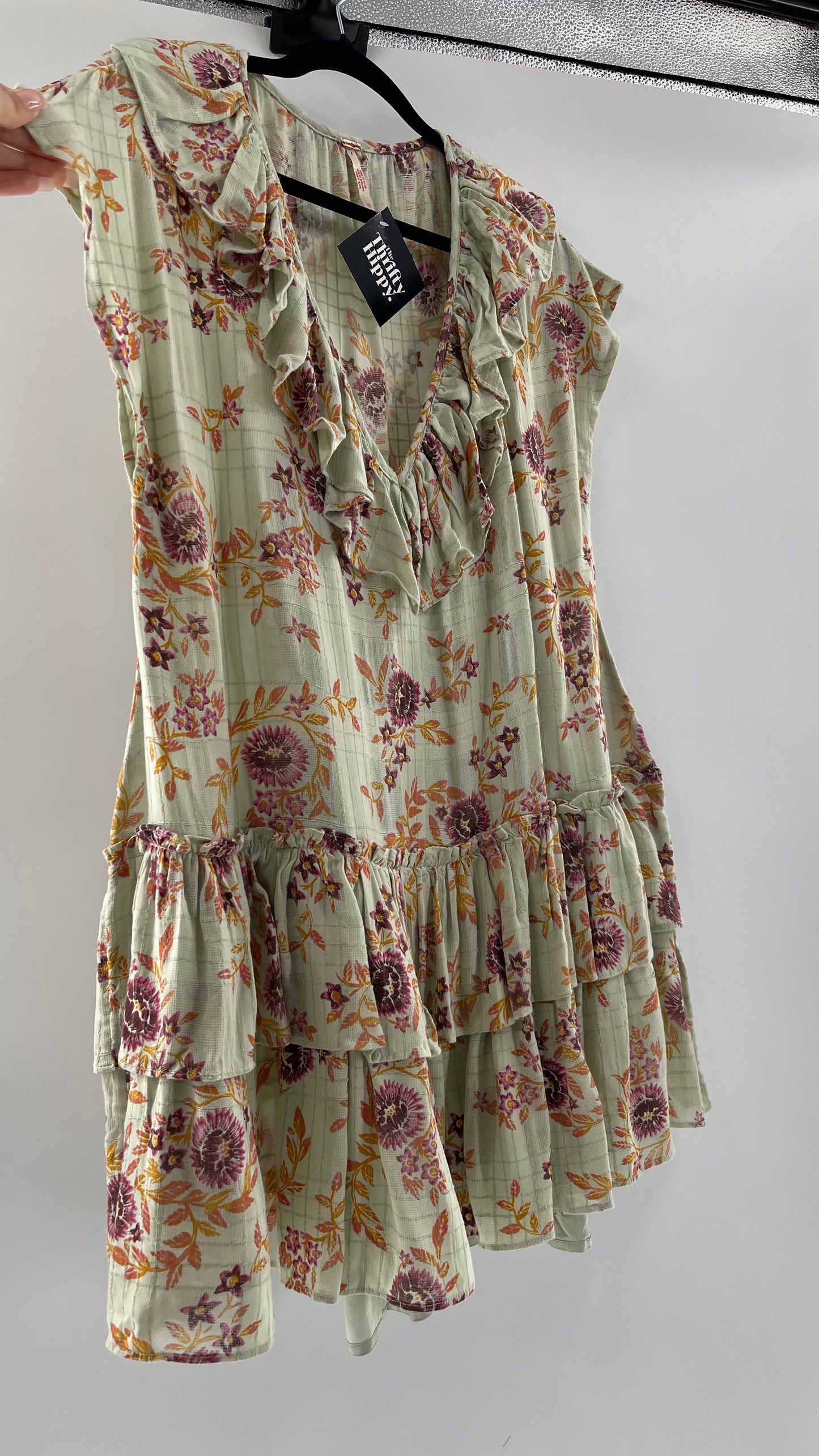 Free People Luna Mint Toned Tiered Floral Mini (XS)