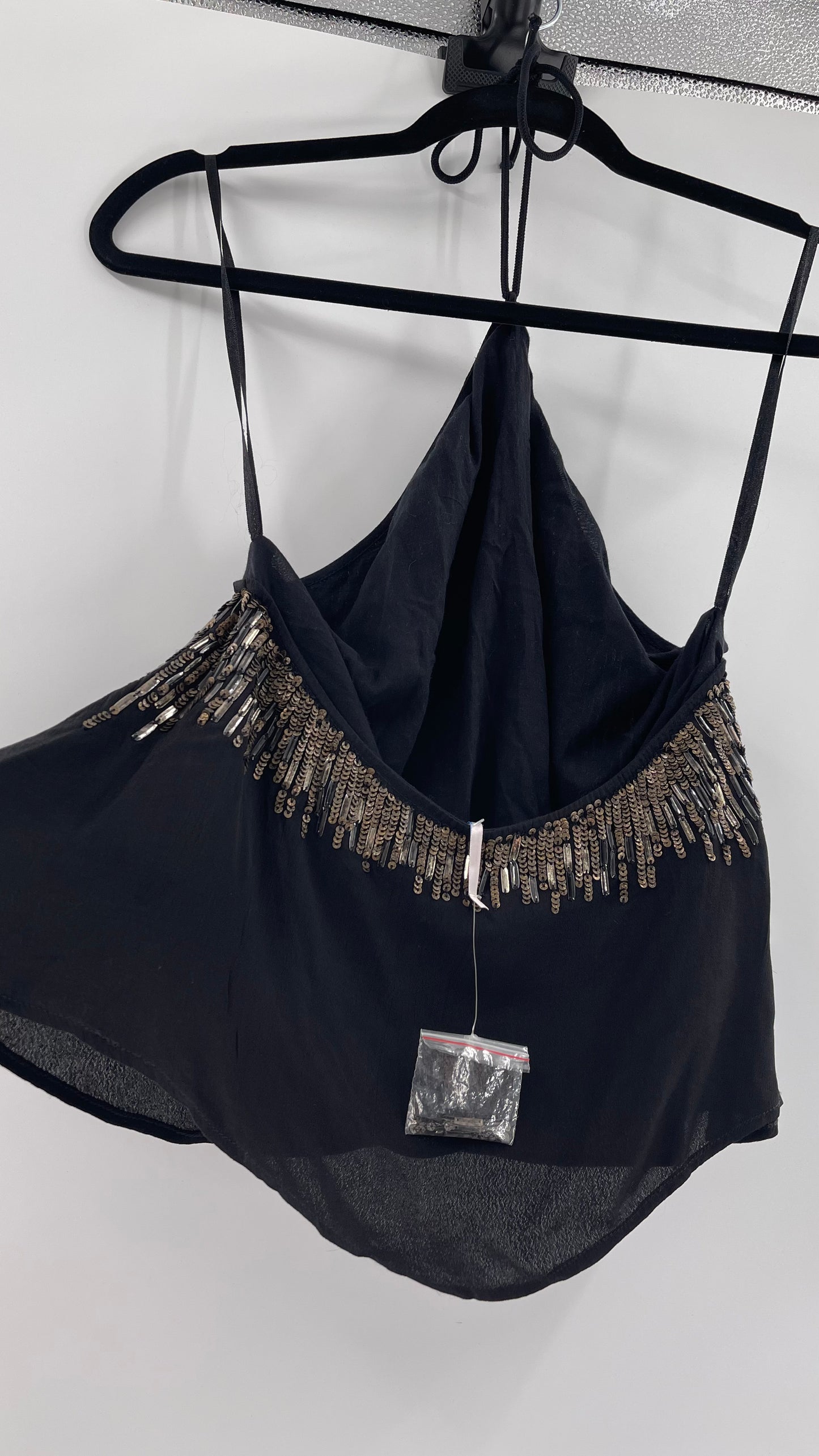 Free People Black Beaded Halter (XS)