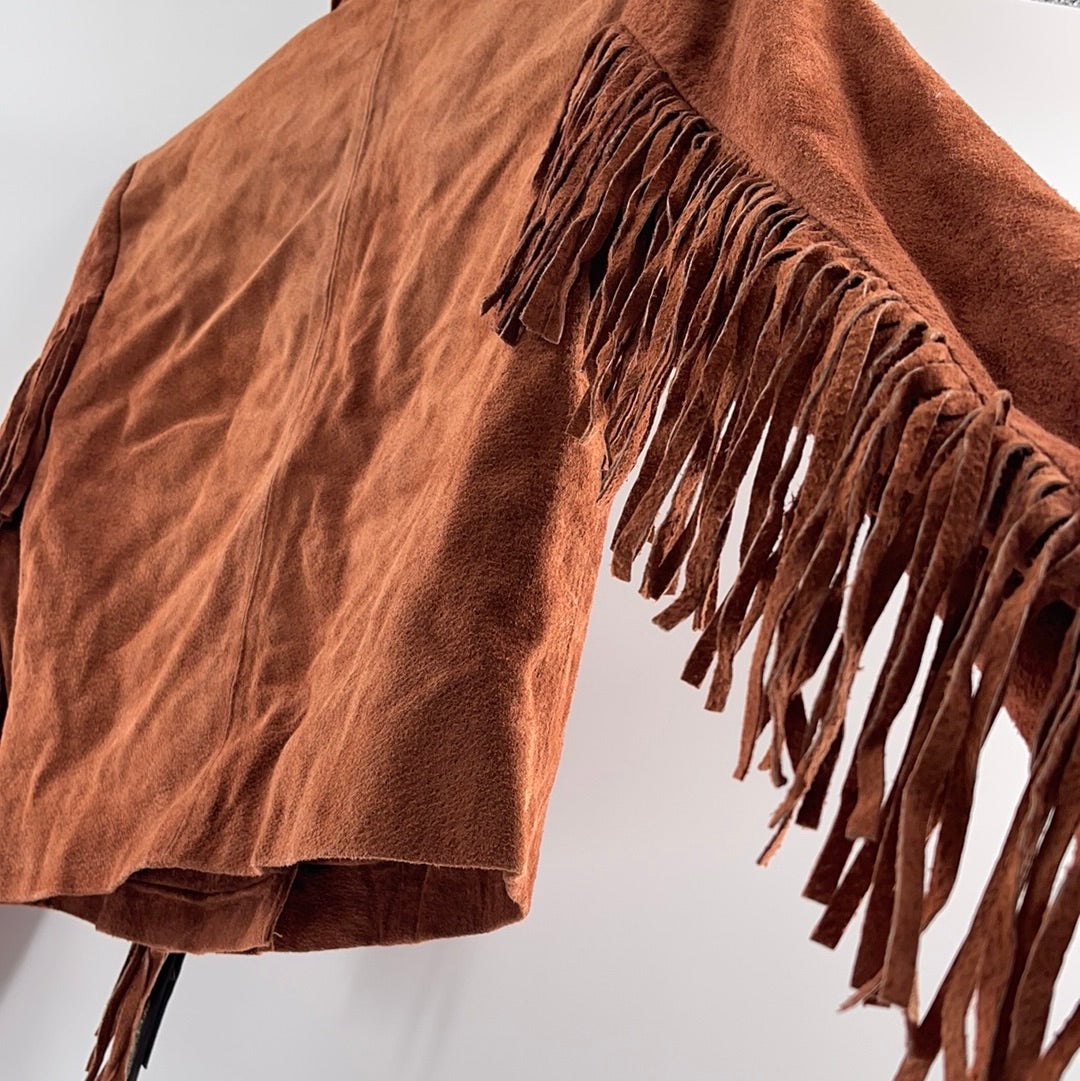 Anthropologie- Blank NYC - Cedar Cropped Suede Fringed Jacket With Front Buttons (Size S) *WITH TAGS*