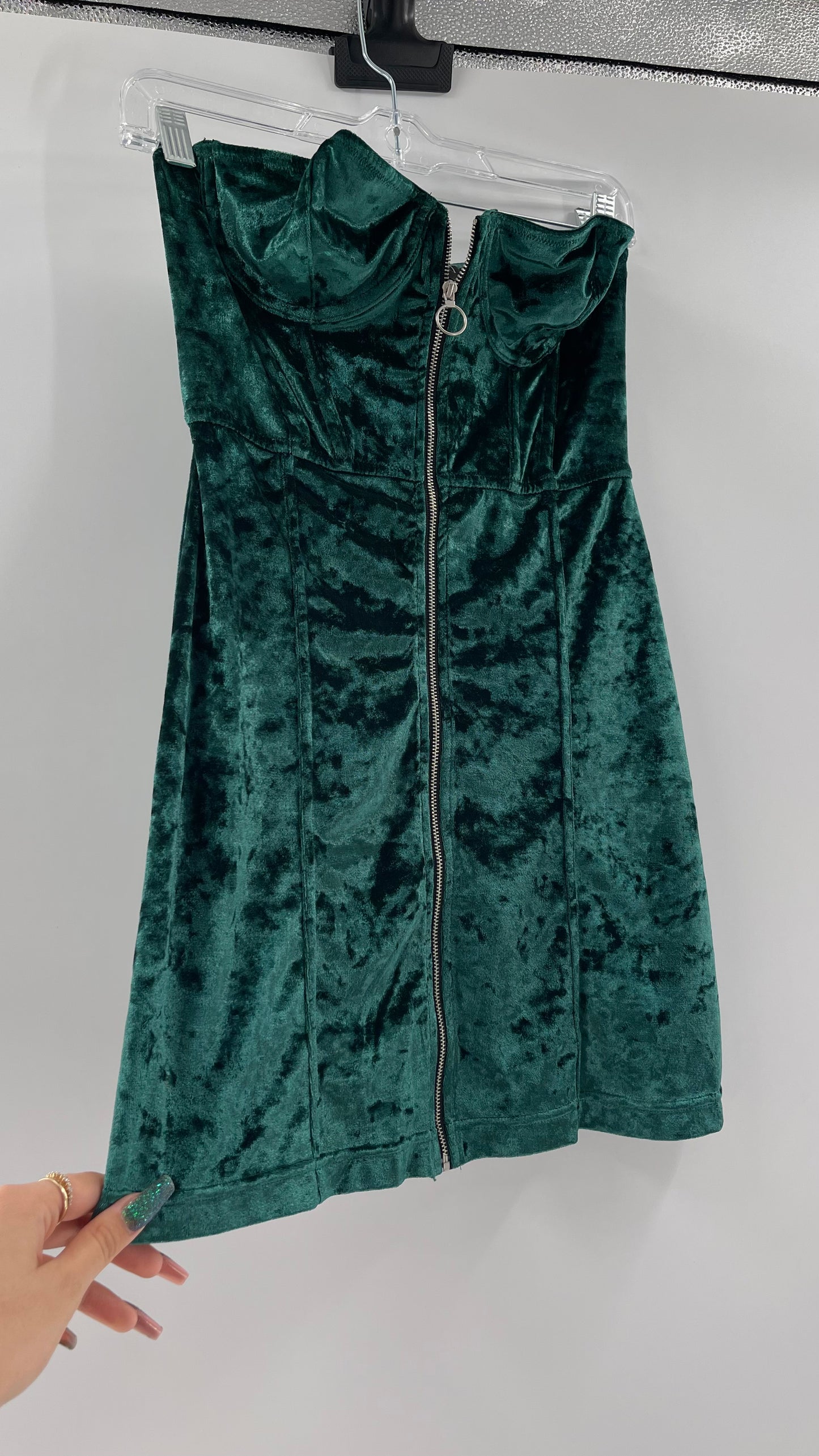 Emerald Green Urban Outfitters Zip Front Corset Dress (Small)