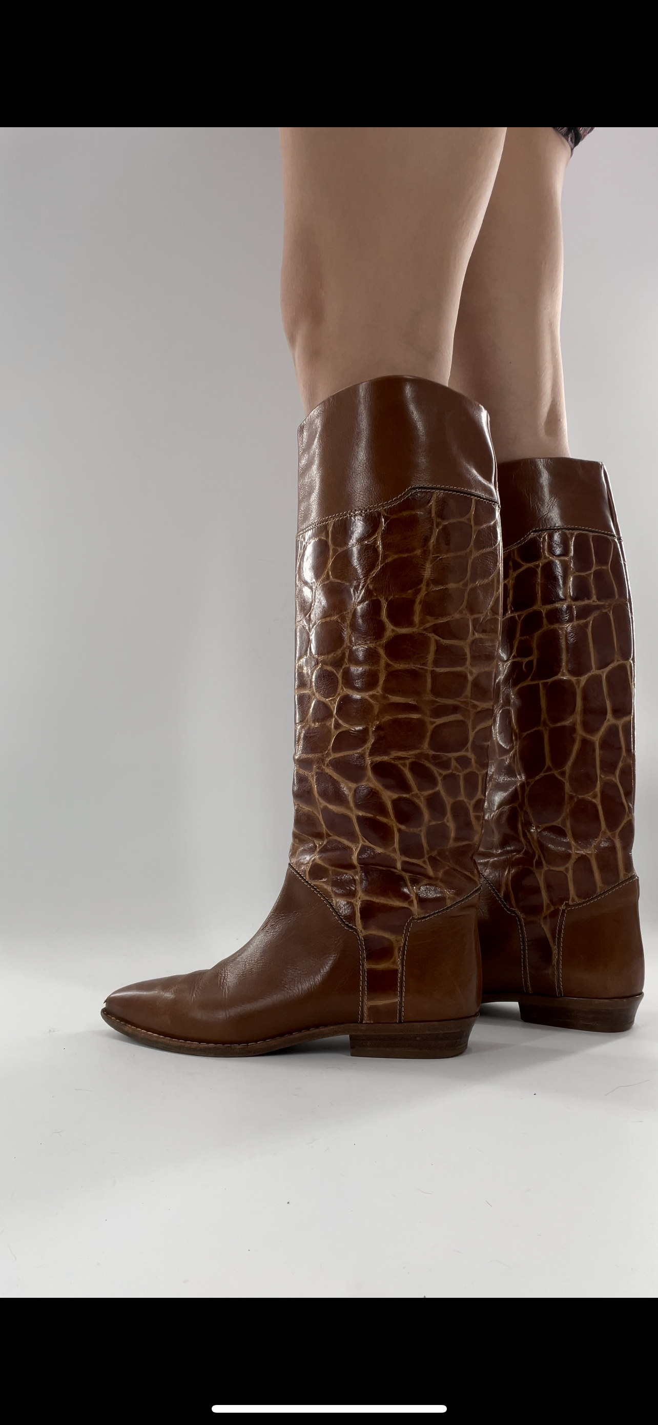 Joan & David Brown Leather Cowboy Snake Print Boots