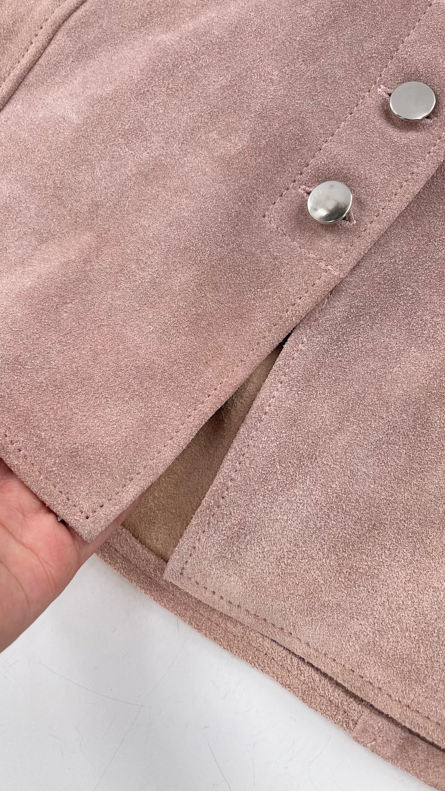 Free People Understated Leather Dusty Pink Suede Button Side Mini Skirt (Small)