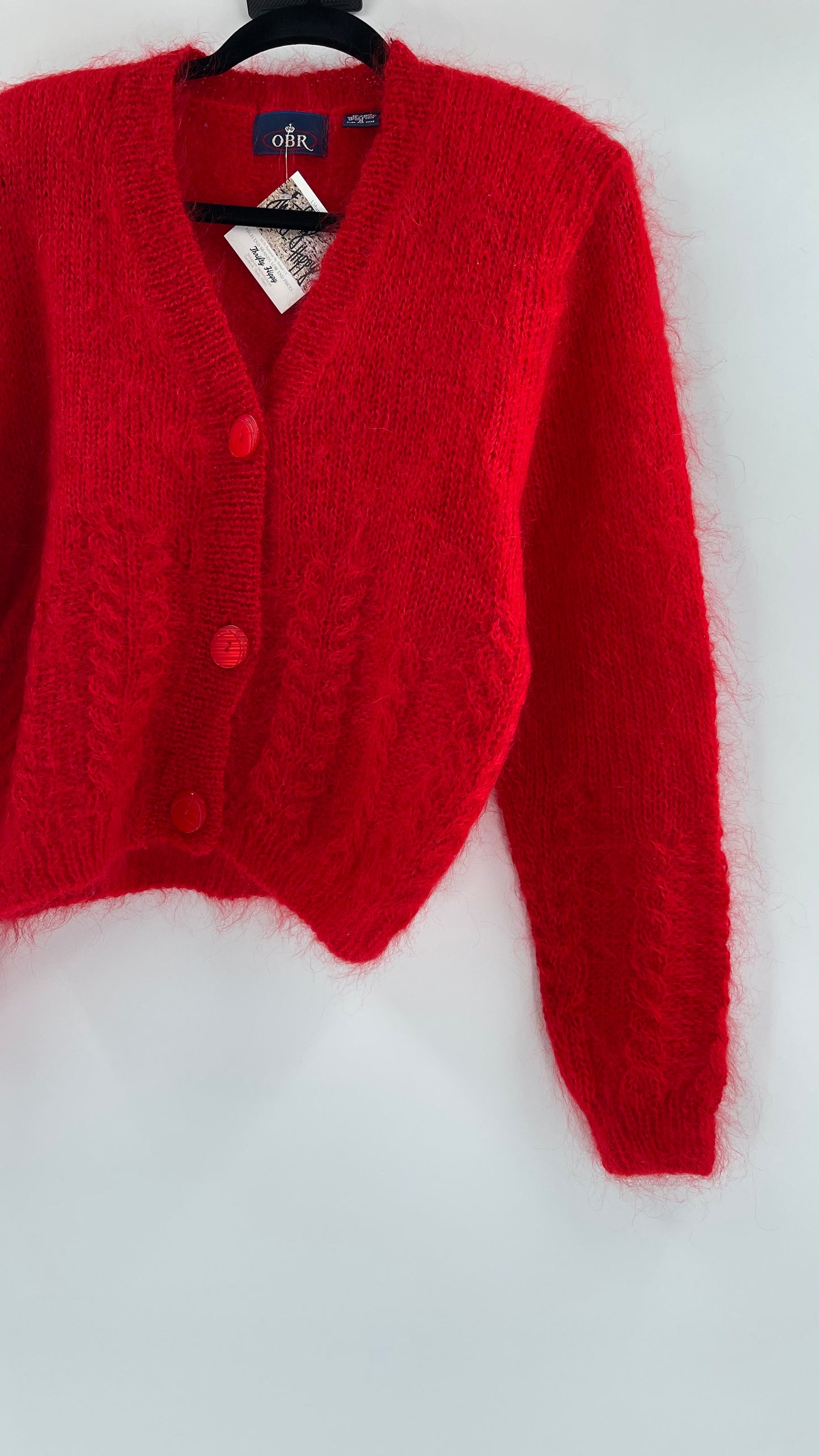 OBR Red 78% Mohair 18% Wool Cropped Cardigan (Medium)