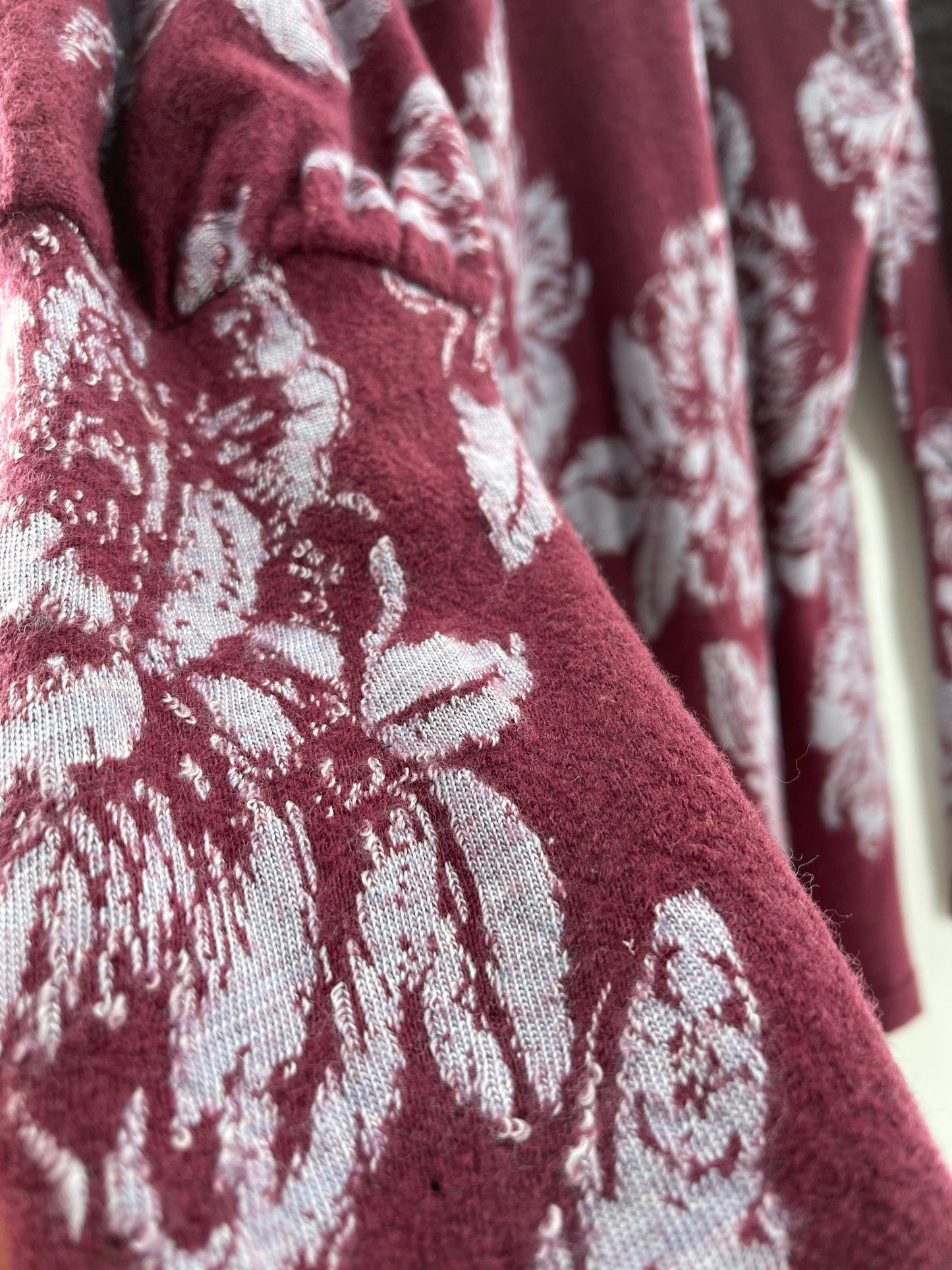 Free People Burgandy Floral Mock Neck Long Sleeve Mini Dress (Size L)