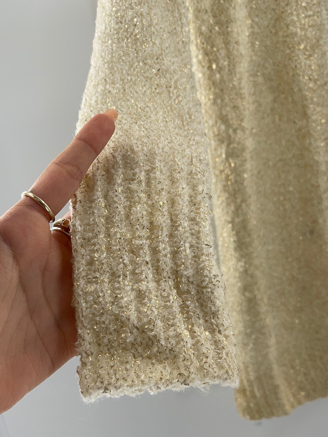 Anthropologie - Ruby Moon - Cream Metallic Gold Long Cardigan (Size XS)