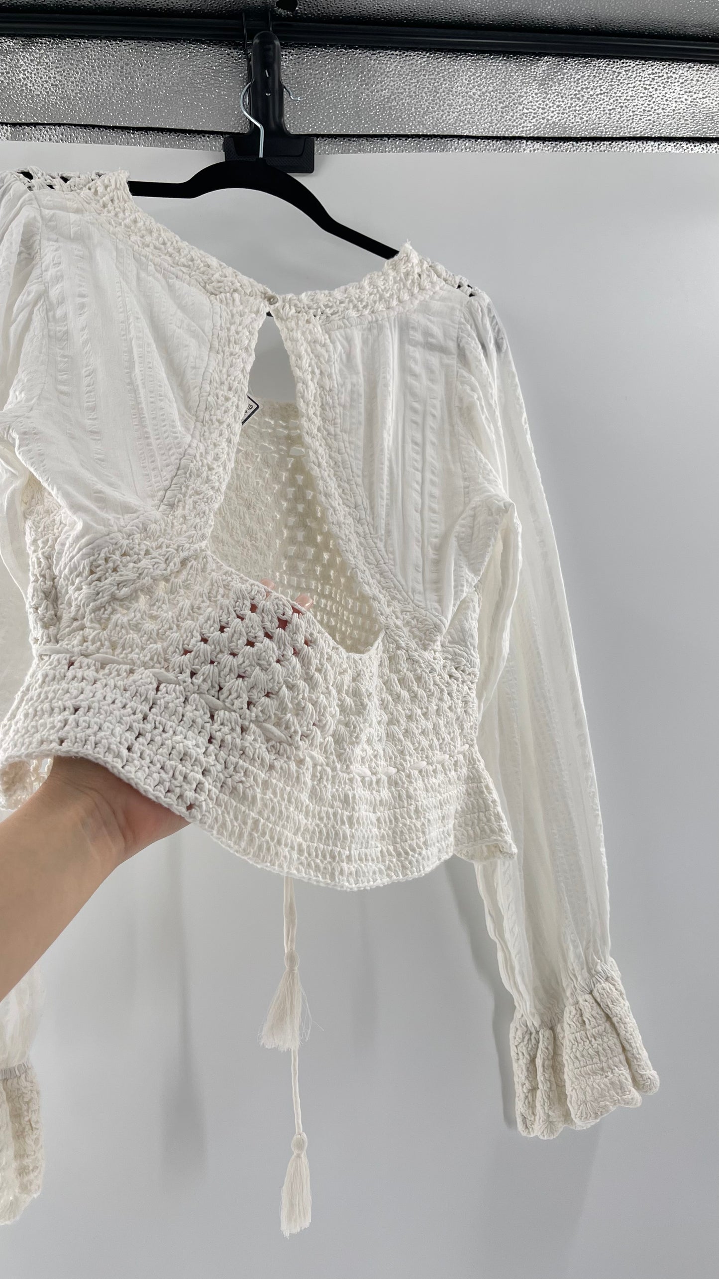 Free People White Crochet “Megan” Top (Large)