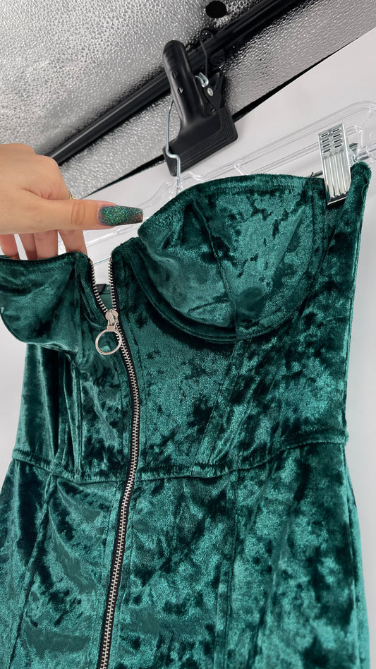 Emerald Green Urban Outfitters Zip Front Corset Dress (Small)
