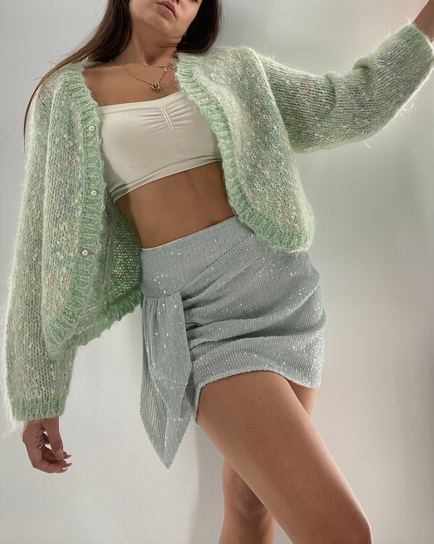 Vintage Pastel and Pearl Granny Cardigan (Medium)