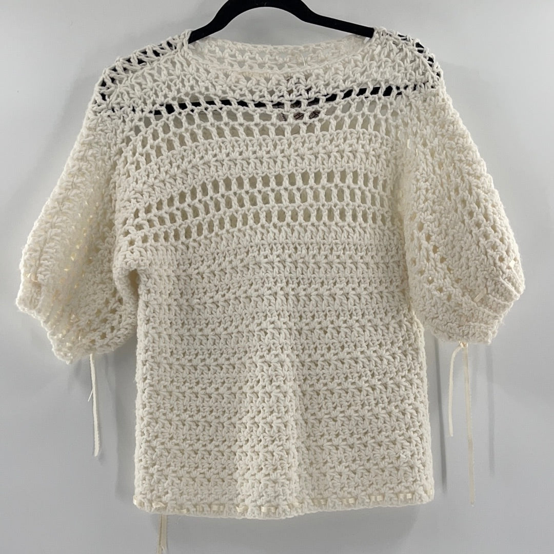 Anthropologie White Crochet Short Sleeve (S/M)