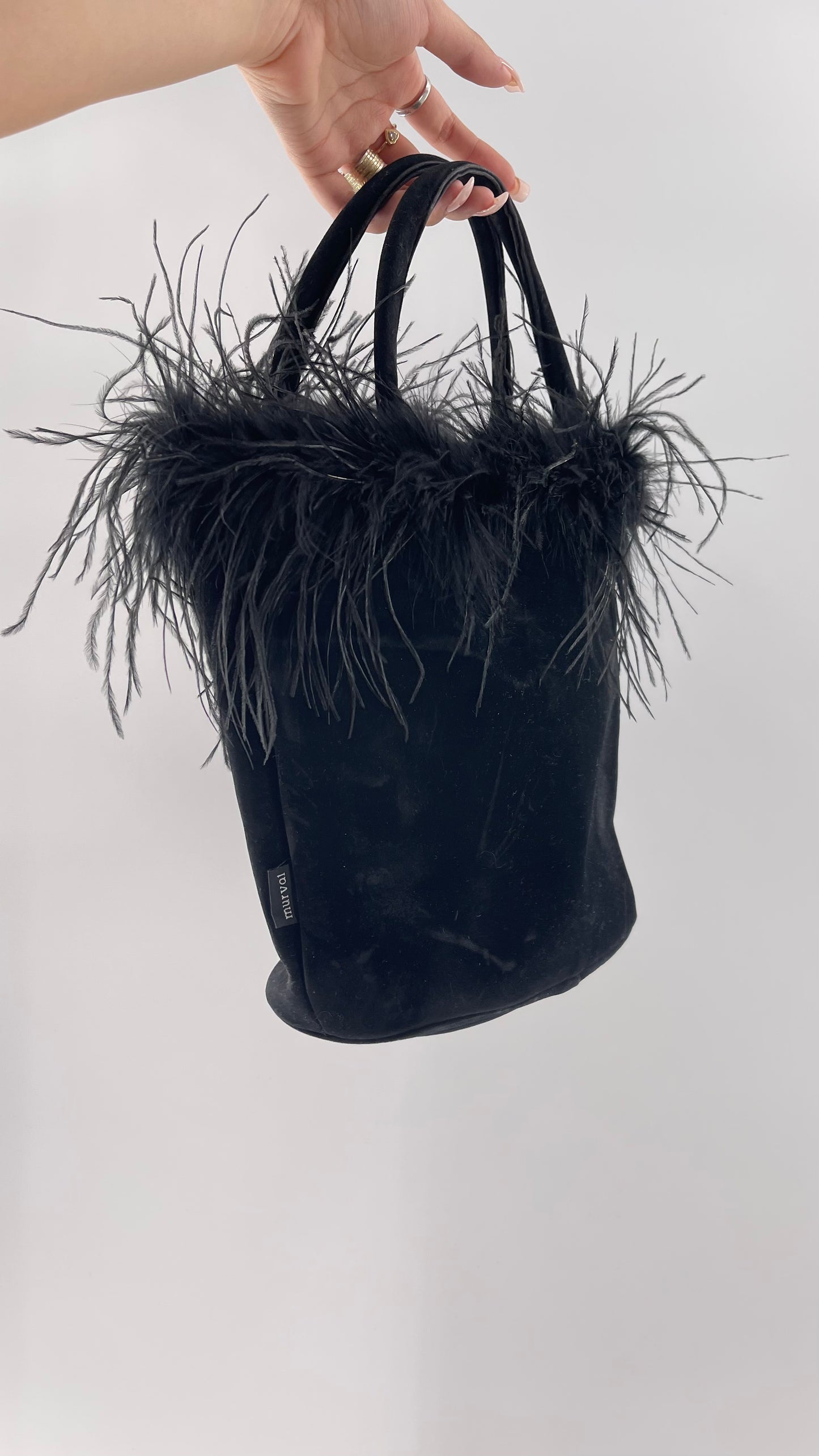 Vintage 1990s Black Ostrich Feather Bag