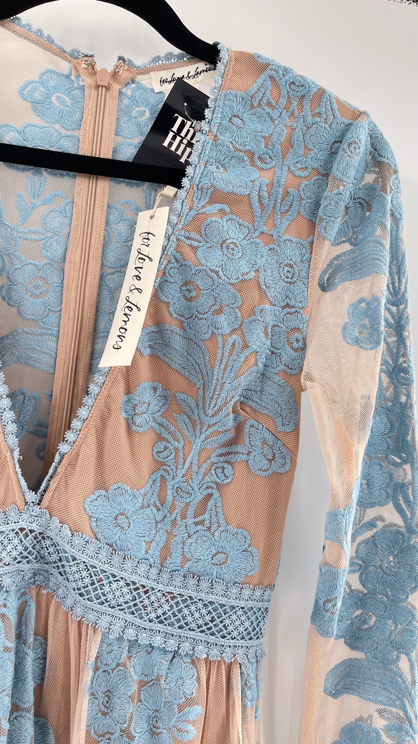 For Love and Lemons Powder Blue Embroidered Temecula Maxi Dress