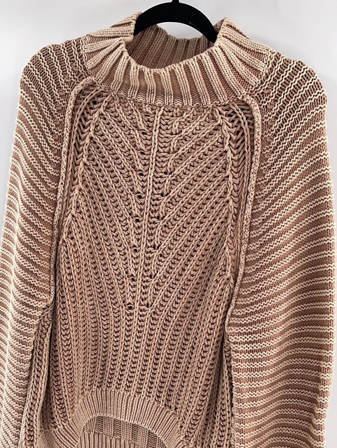 Free People Sweetheart Sweater Chunky Rib Knit Mock Neck Pullover Tan (Size Medium)