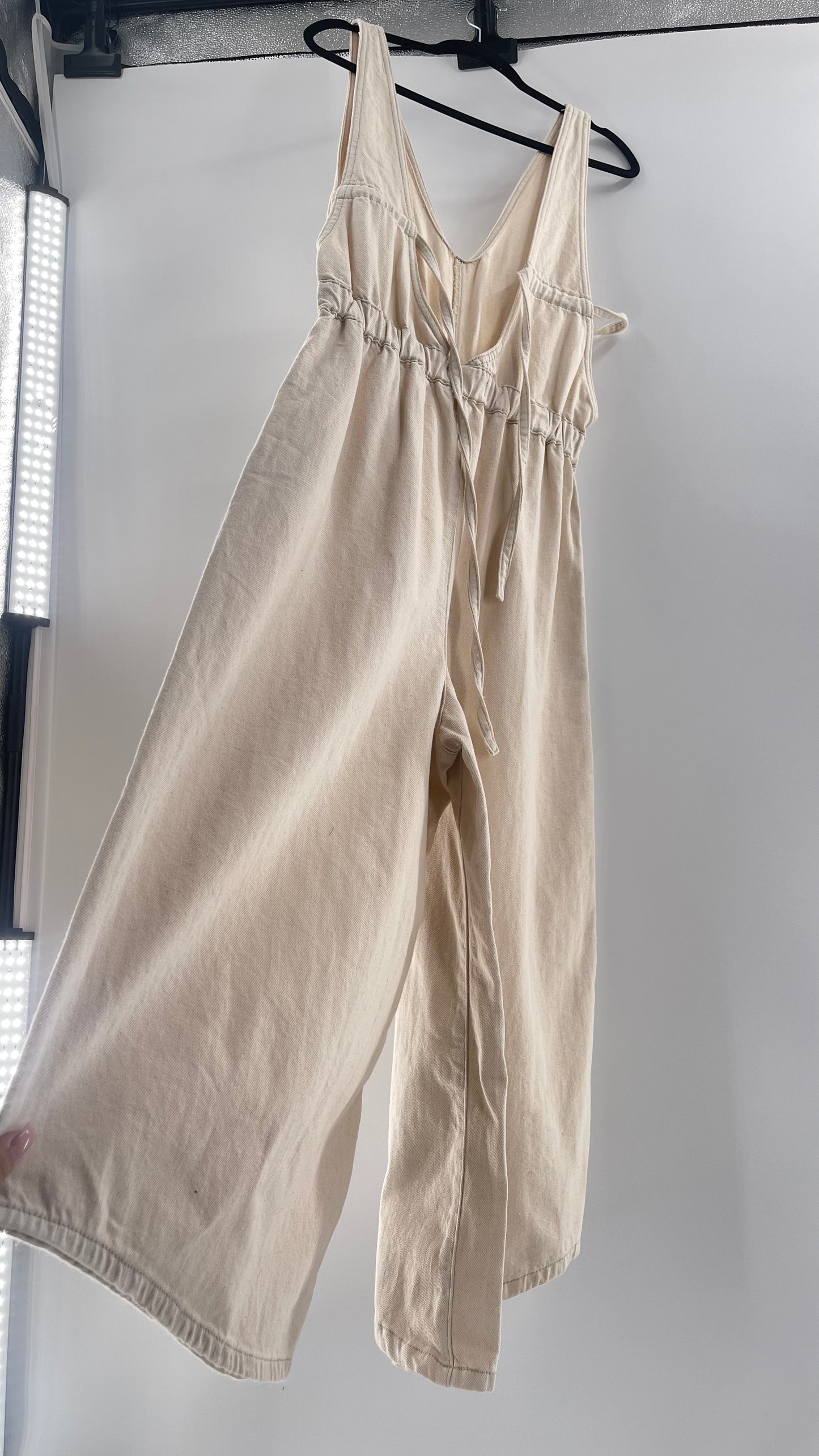 Free People Alora Wide Leg Denim Jumpsuit (XL)