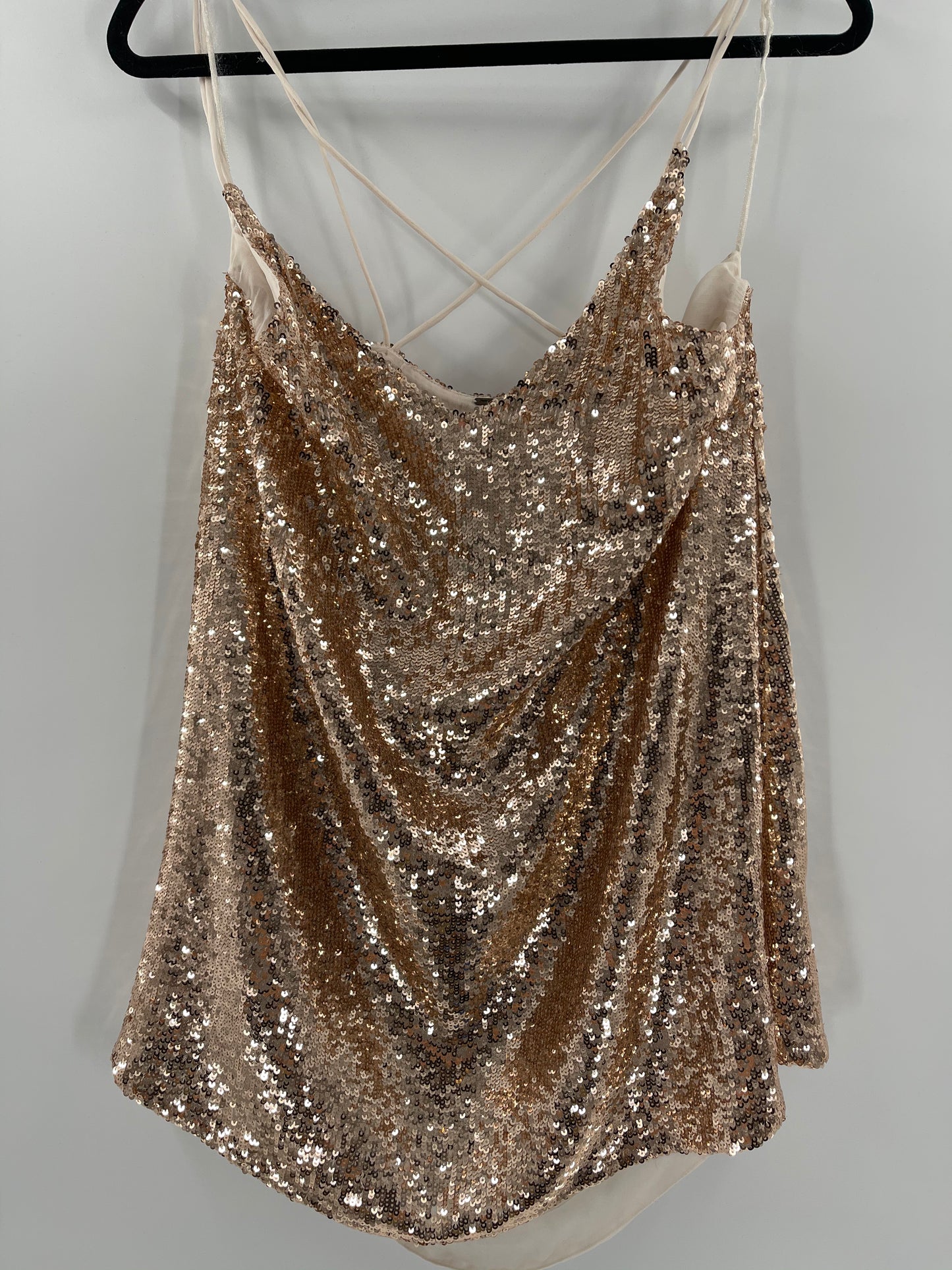Free People Gold Sequin Slip Mini Dress Spaghetti Straps (Size S)
