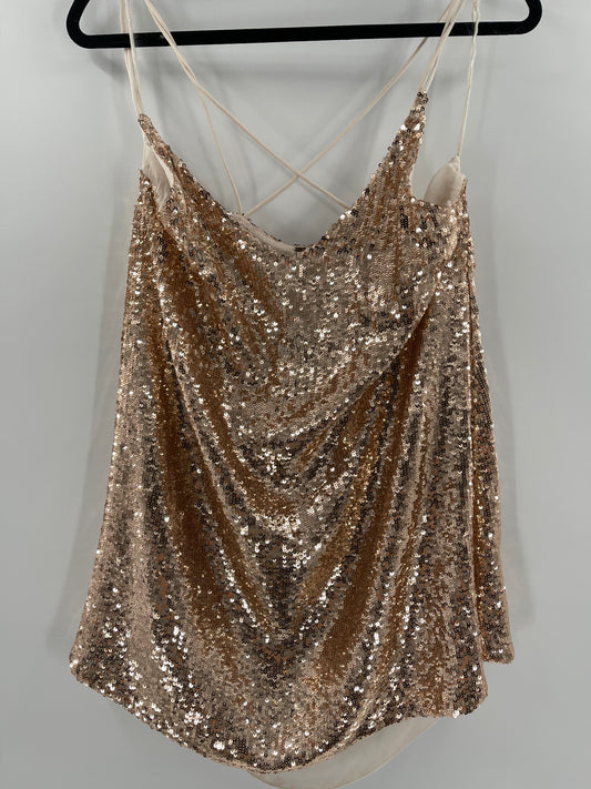 Free People Gold Sequin Slip Mini Dress Spaghetti Straps (Size S)