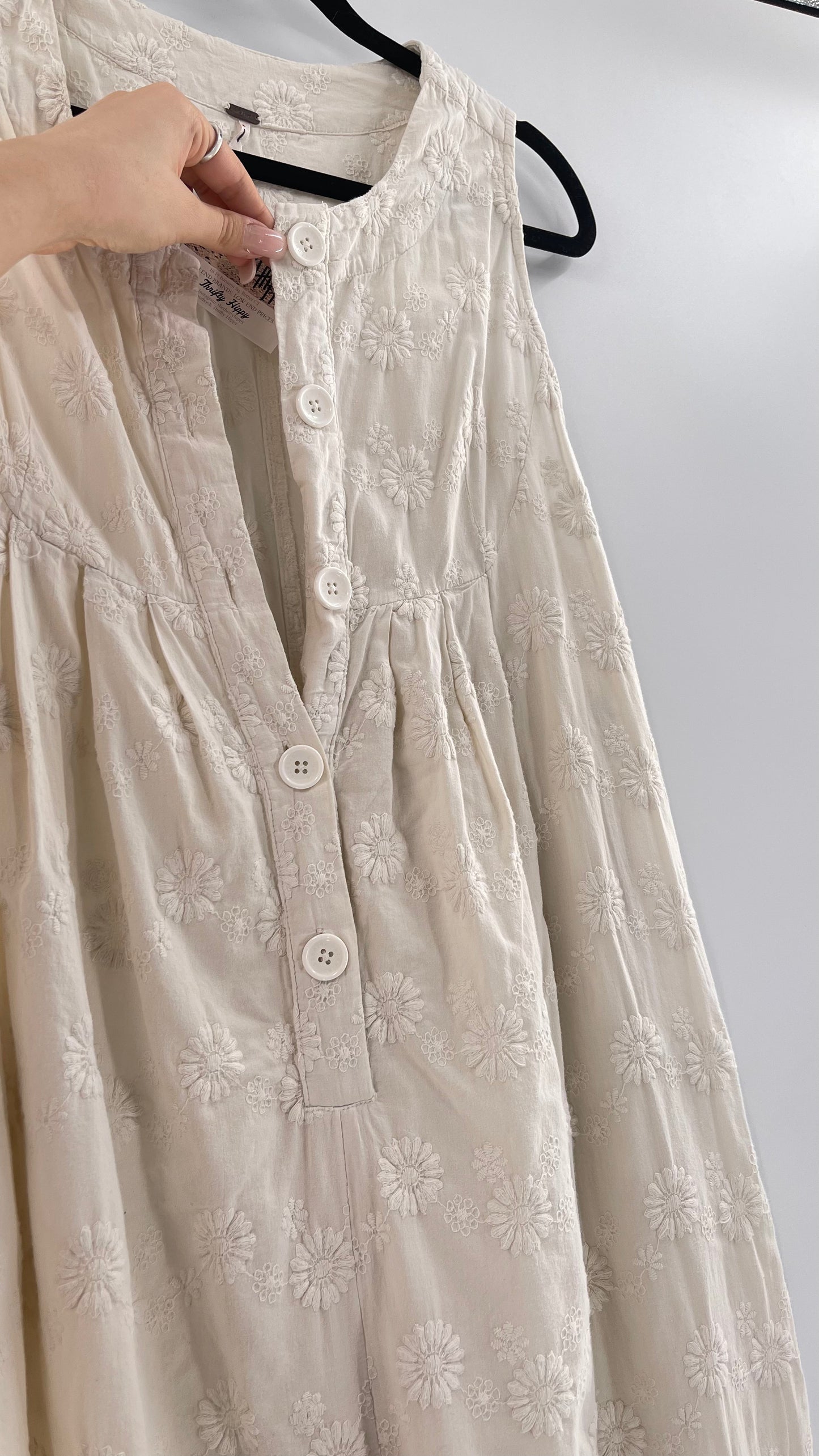 Free People White Sleeveless Embroidered Flower Jumpsuit