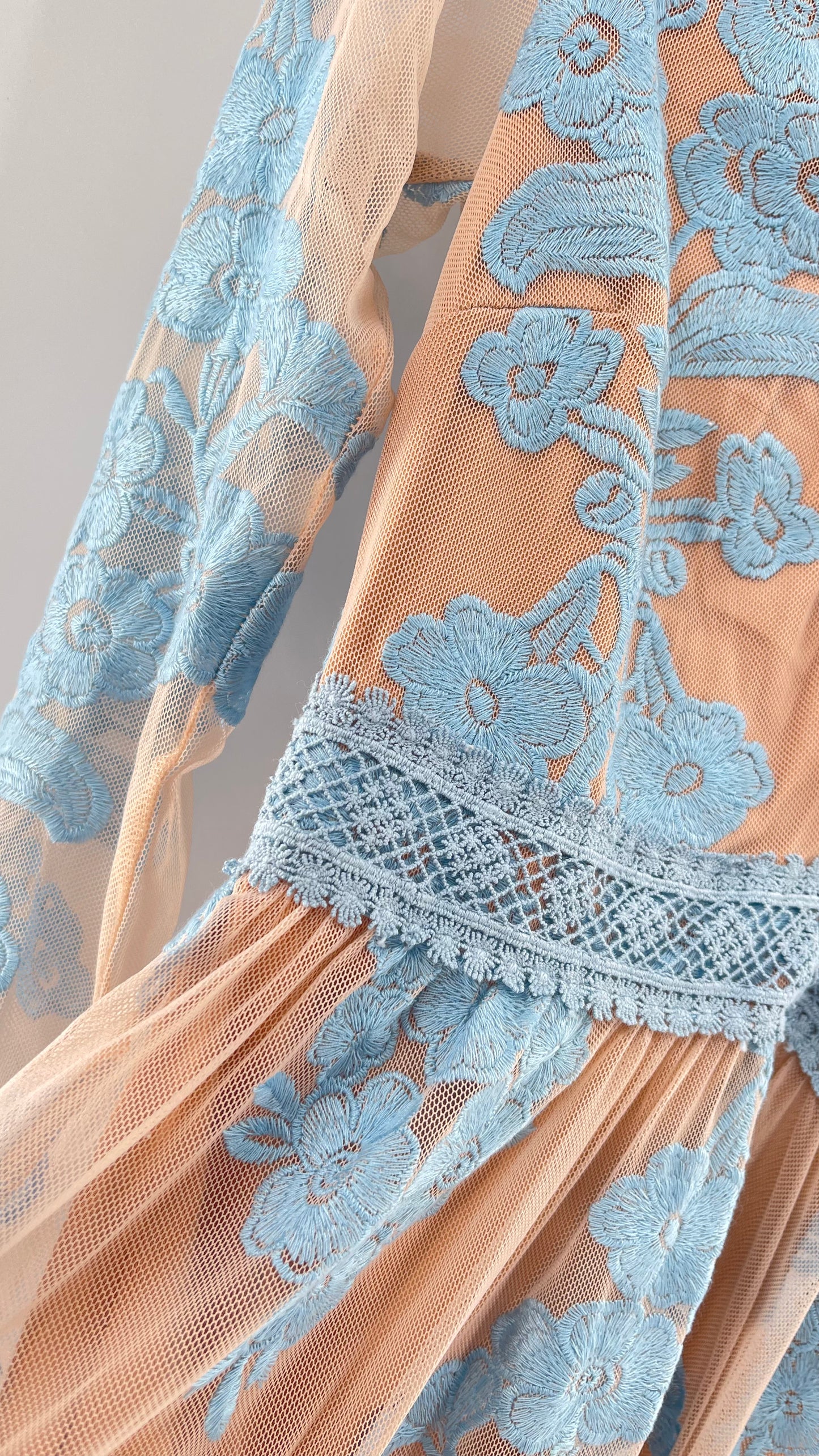 For Love and Lemons Powder Blue Embroidered Temecula Maxi Dress