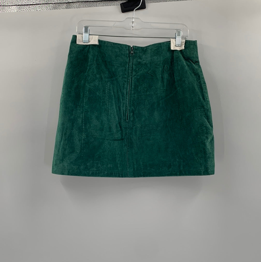 Urban Outfitters Renewal - 100% Suede Vintage Green Mini Skirt (Size Large)