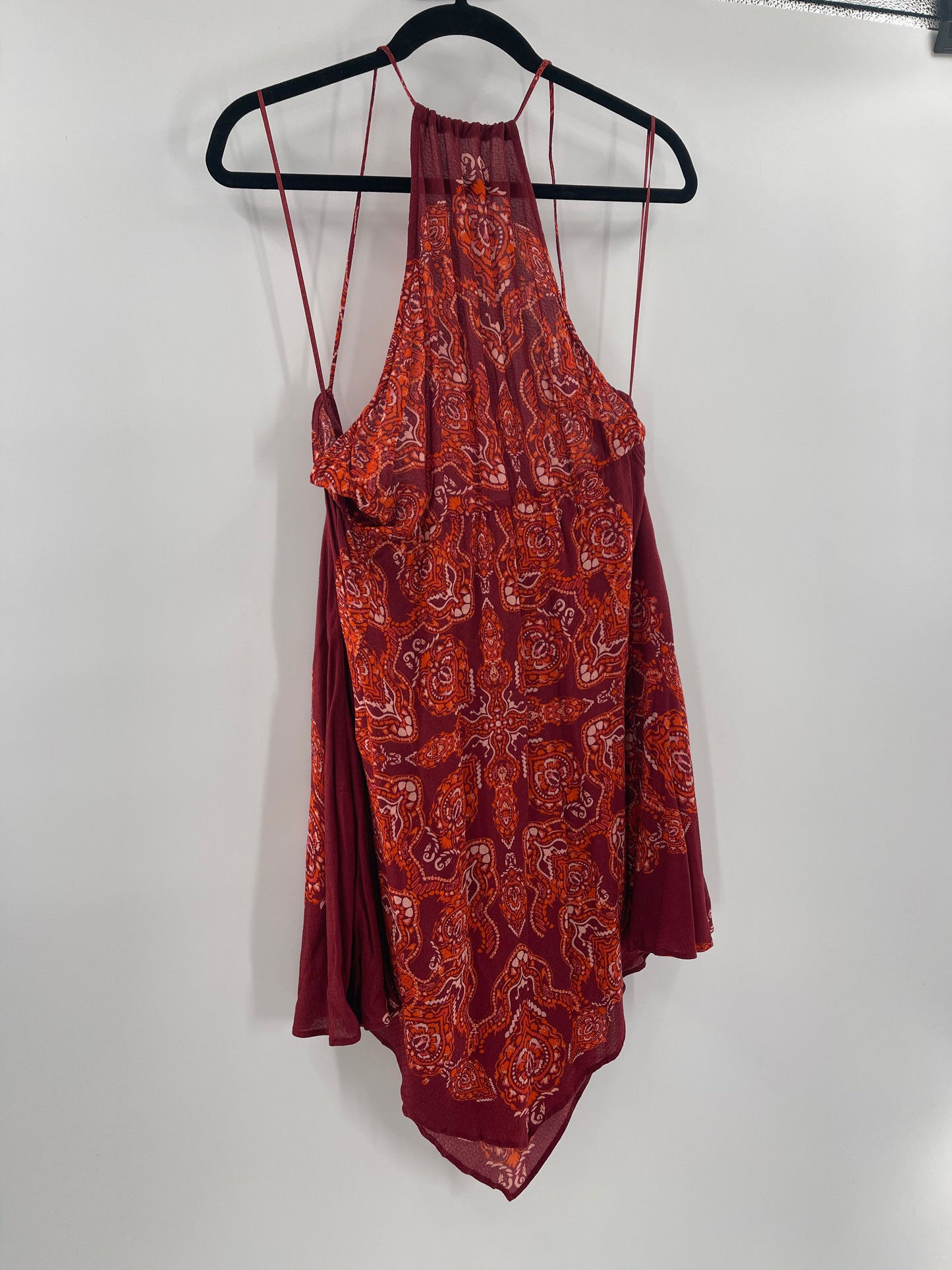 Free People Intimately Floral Red Sleeveless Spaghetti Straps Backless Mini Dress (Size L)
