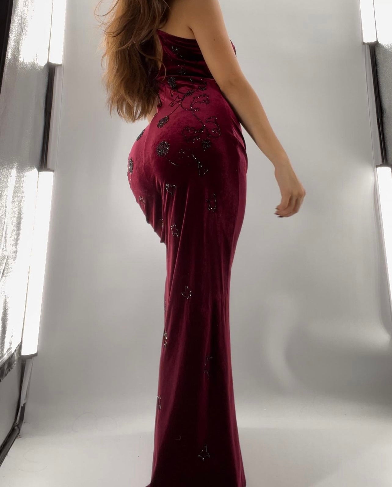 Red Velvet Vampirella Gown with Black Beading (8)