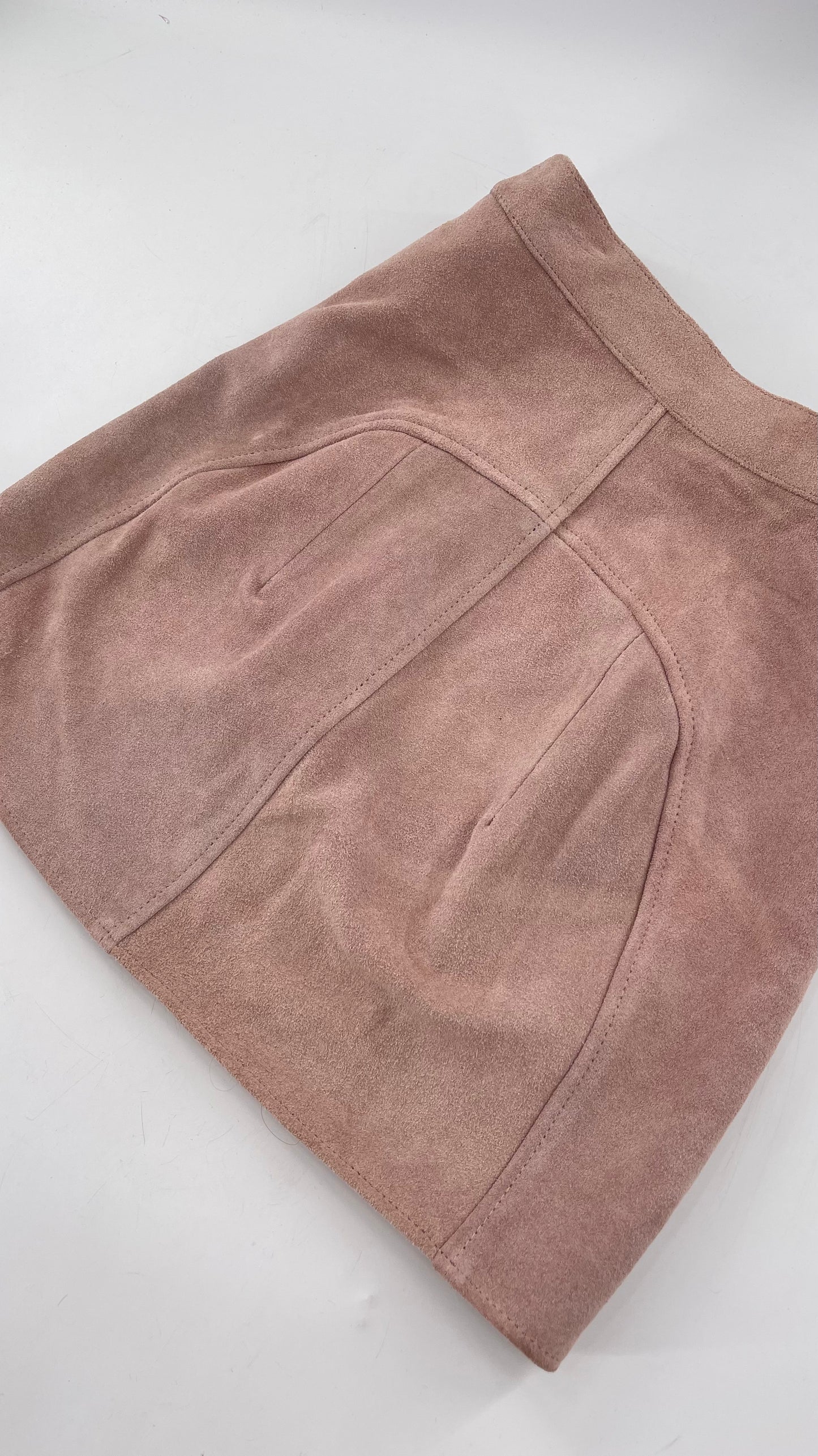Free People Understated Leather Dusty Pink Suede Button Side Mini Skirt (Small)