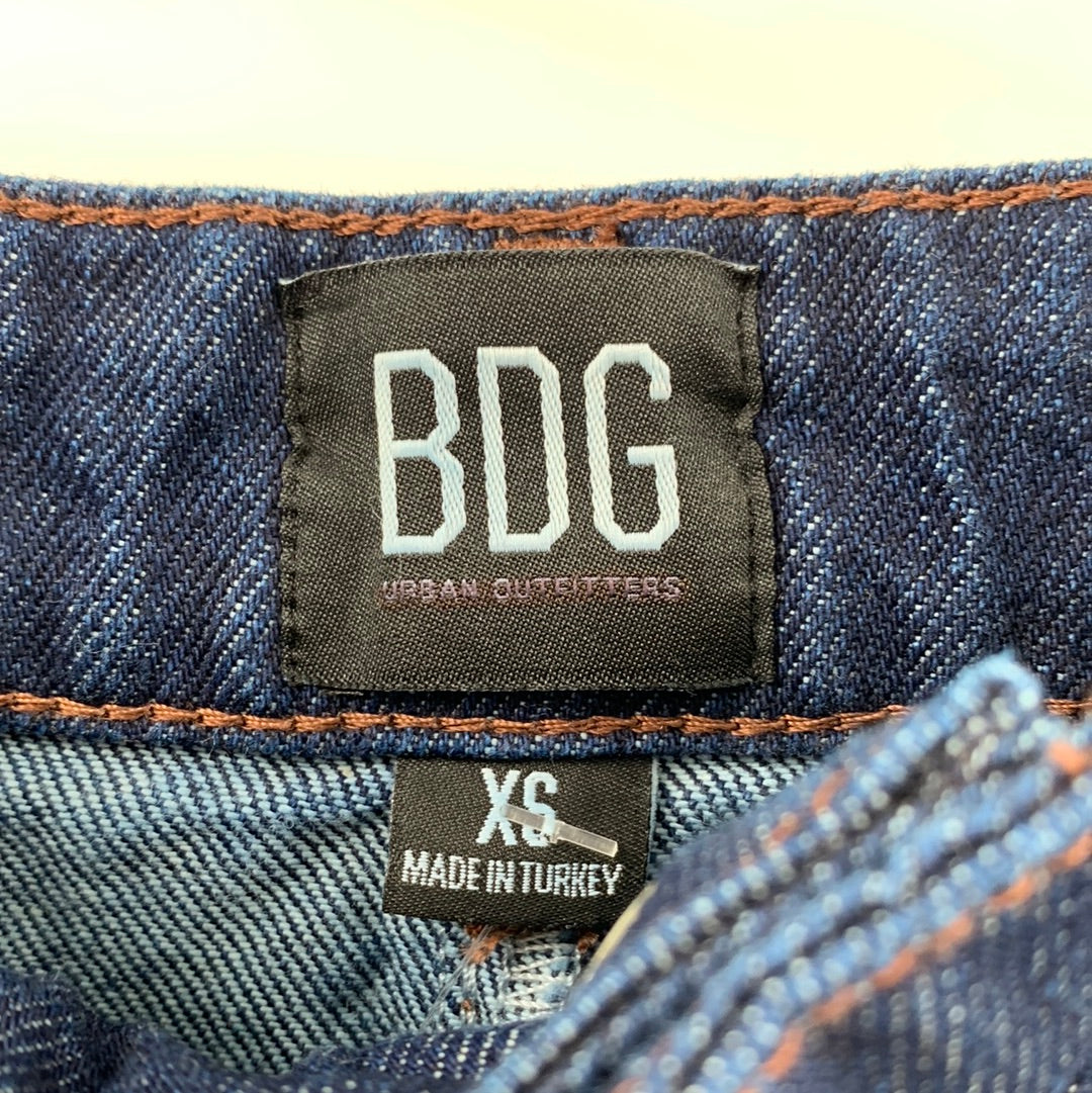 BDG Dark Denim Mini Skirt With Front Knife Pockets and Square Back Pockets (Size XS)