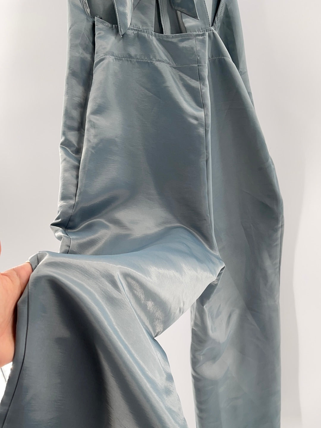 Urban Outfitters Pewter Satin Backless Tie on Back Side Knife Pockets (Size M)