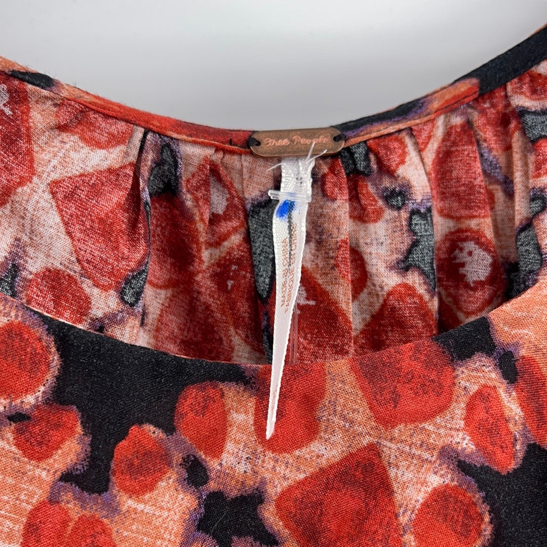 Free People One Sleeve Red Patterned Top (XS)
