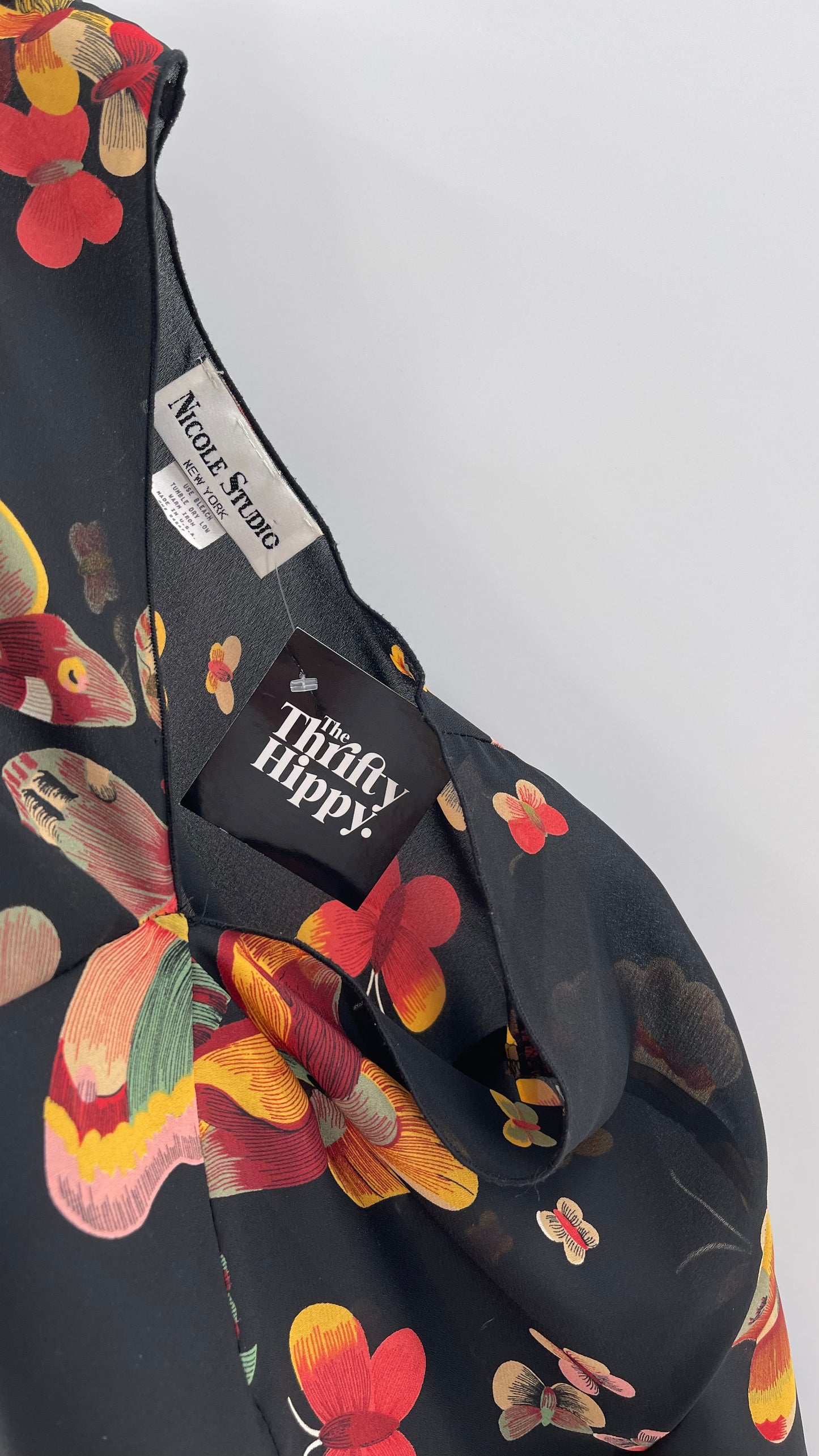 Vintage Butterfly Printed Sheer Bell Sleeve (S)