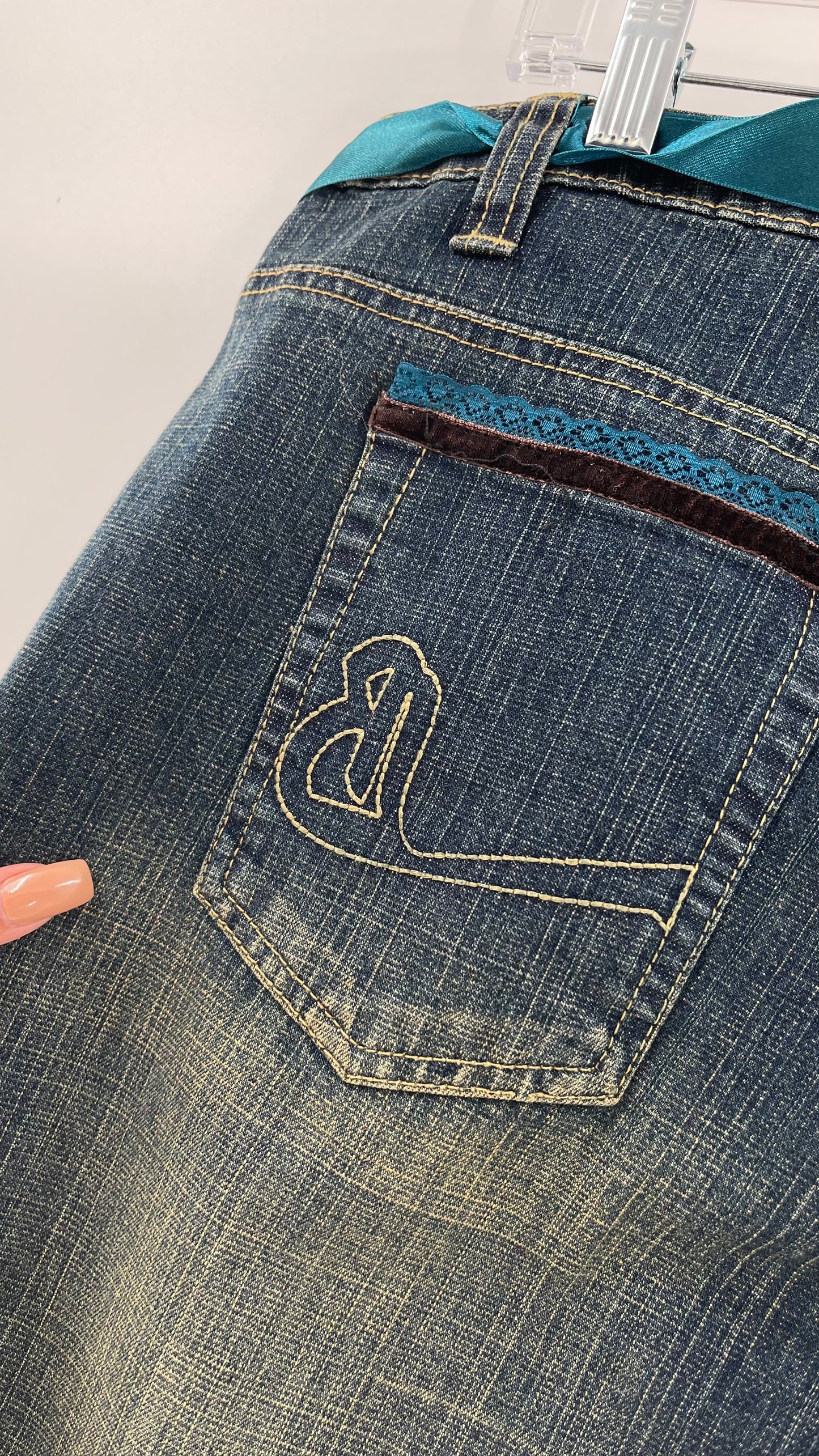 Deadstock Vintage BISOU BISOU Denim Flare Jeans with Embellishments (16)
