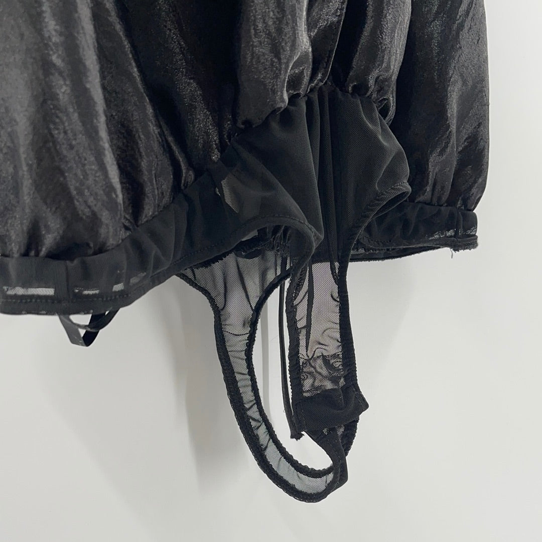 Intimately Free People Black Satin Bodysuit (L)