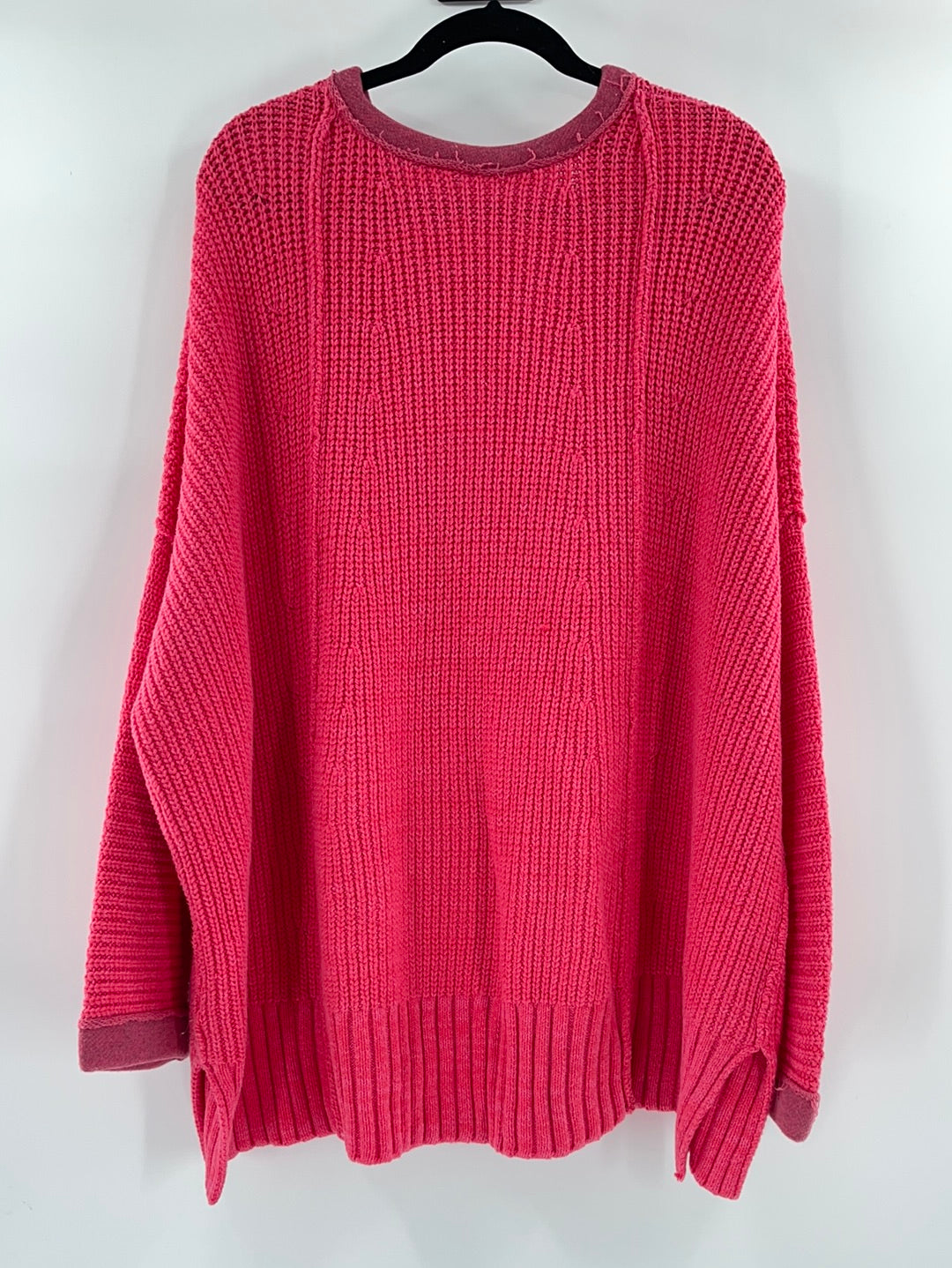 Free People Bright Pink Oversized Sweater V Neck ( Size Medium/Large)