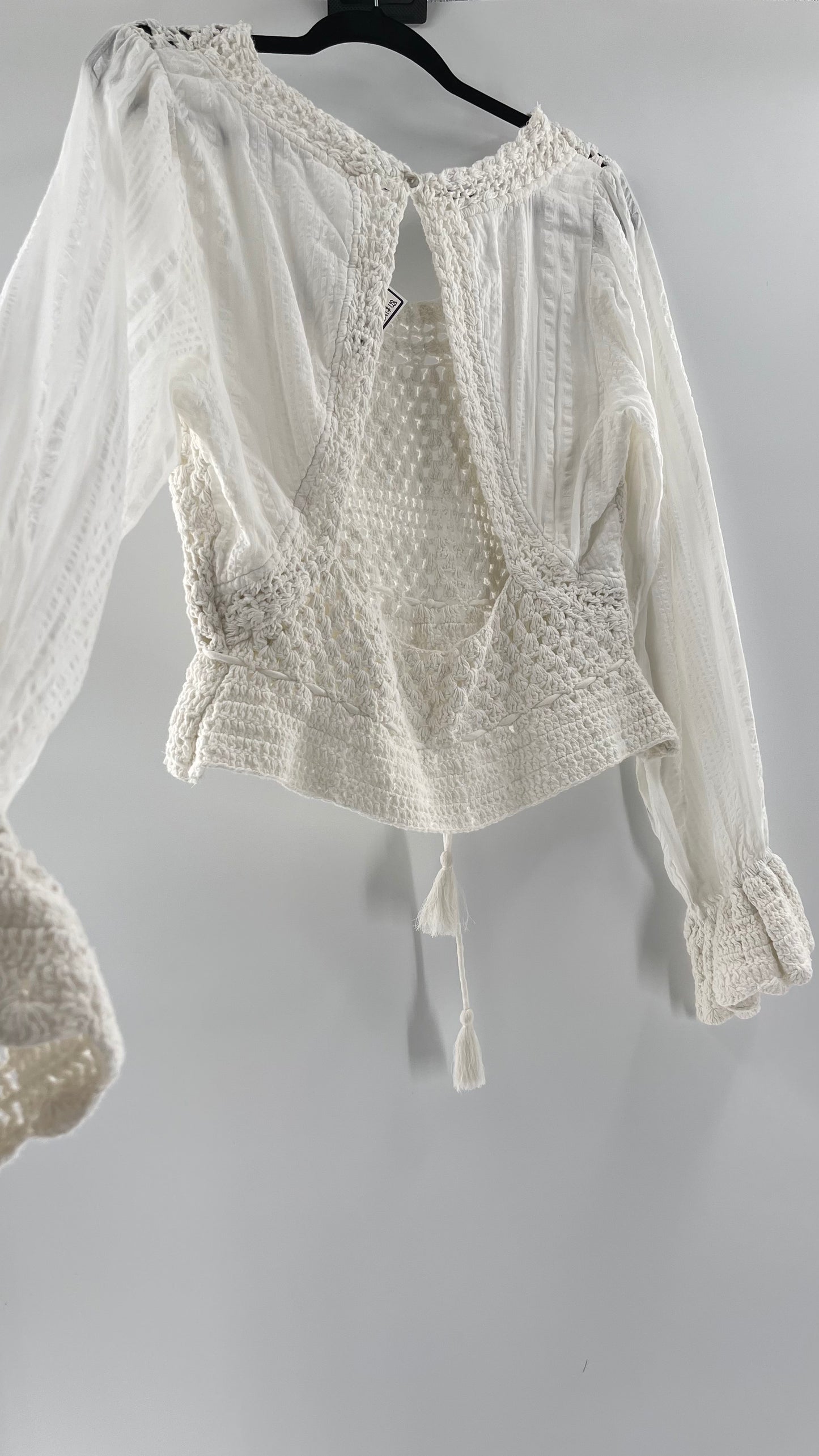 Free People White Crochet “Megan” Top (Large)