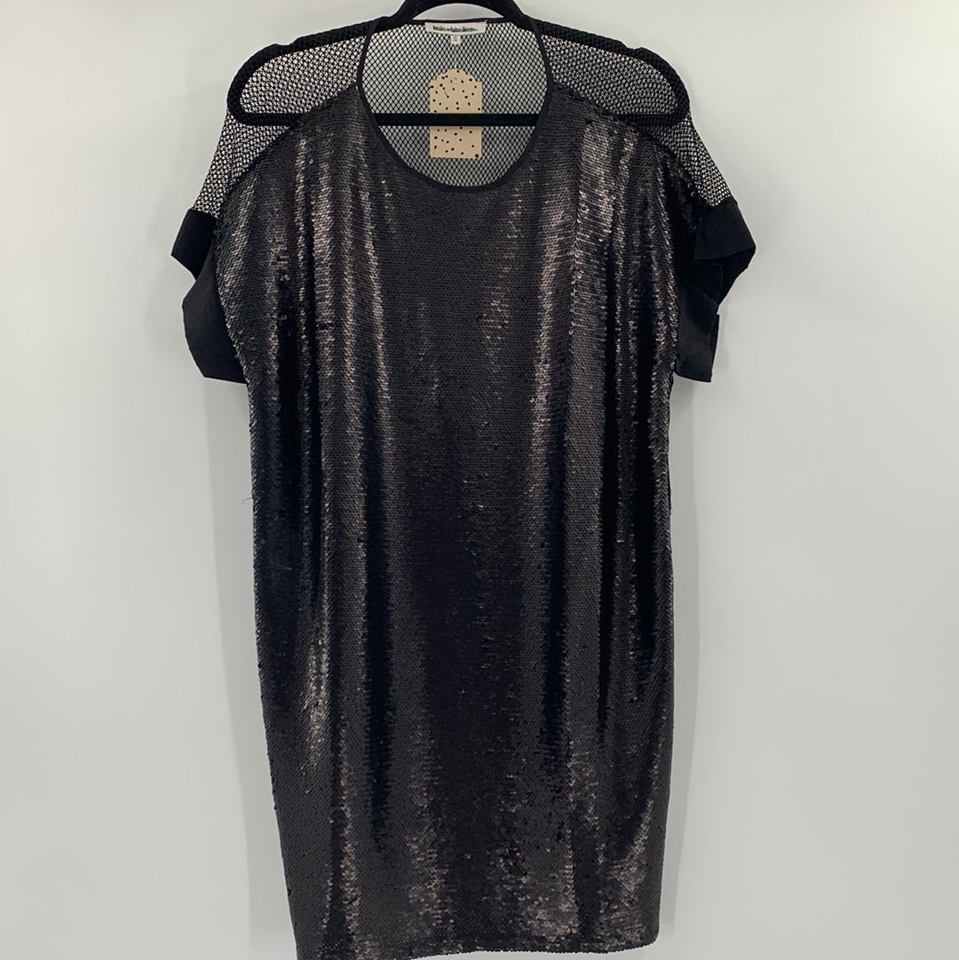 Little White Lies Jemma Black Sequin Mini Dress With Mesh Back (Size S)