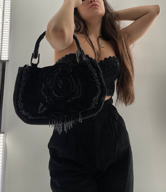 Vintage IPA NIMA Black Embroidered Beaded