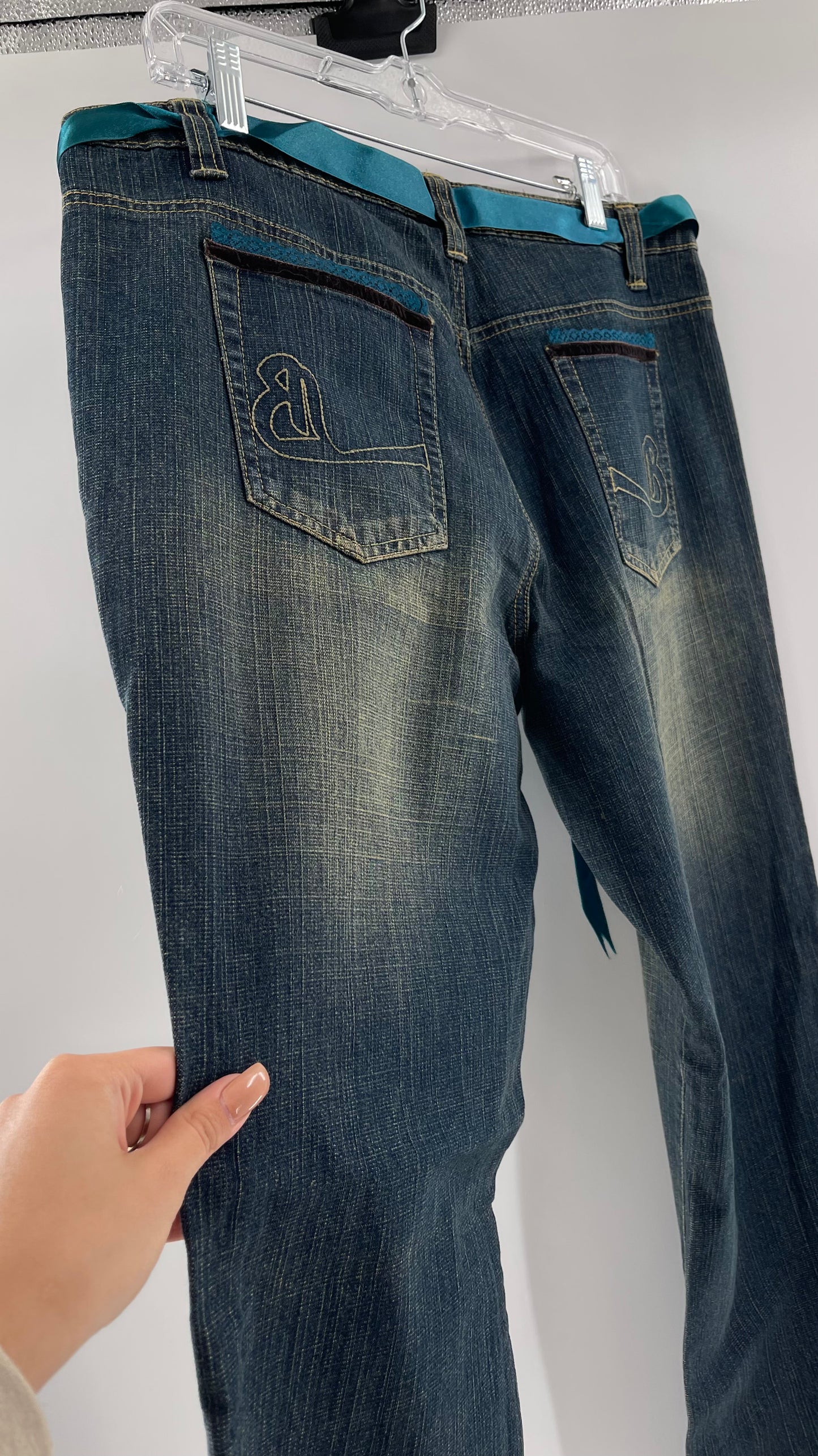 Deadstock Vintage BISOU BISOU Denim Flare Jeans with Embellishments (16)
