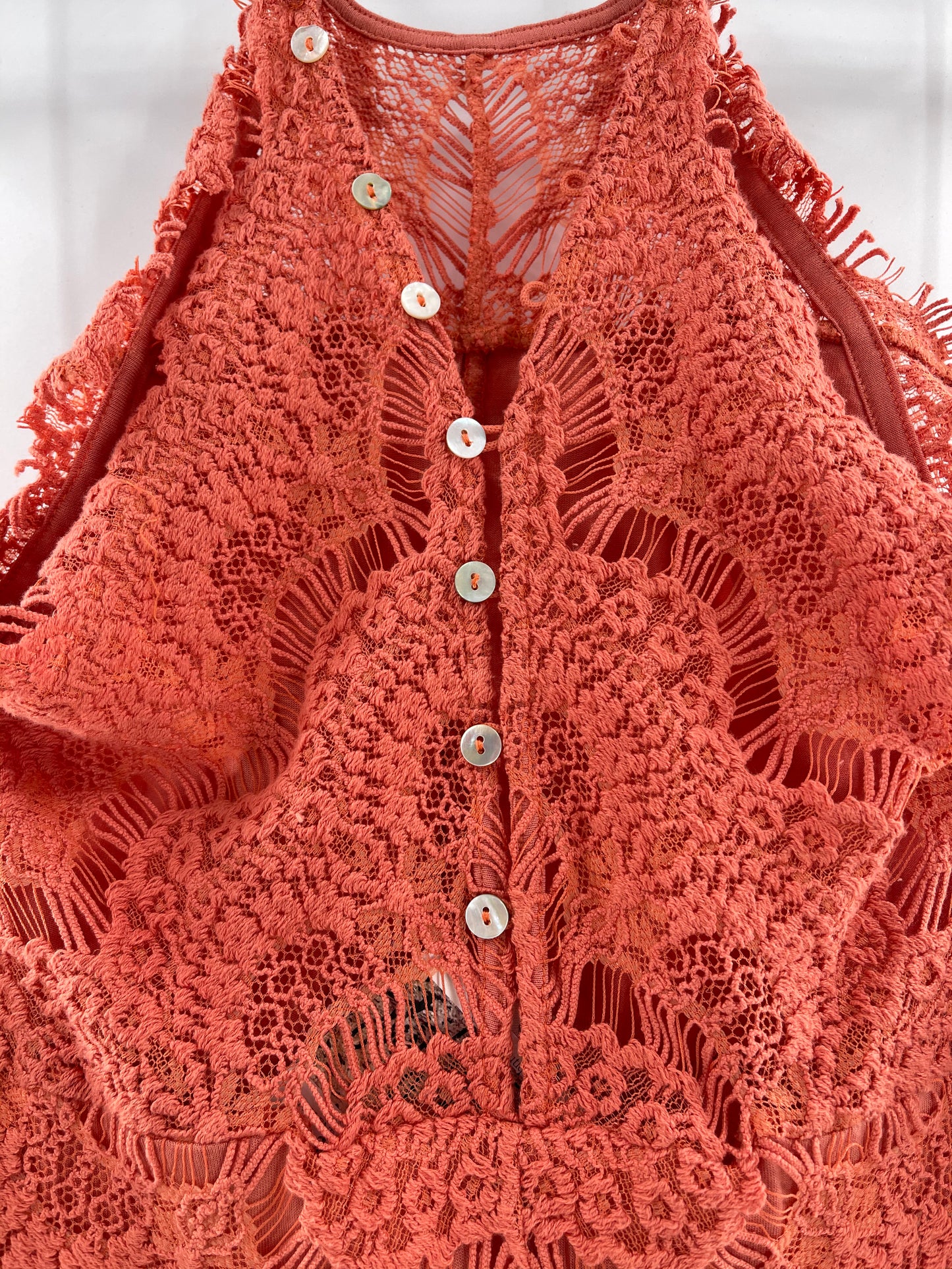 Free People Bodycon Coral Lace Mini Dress (XS)
