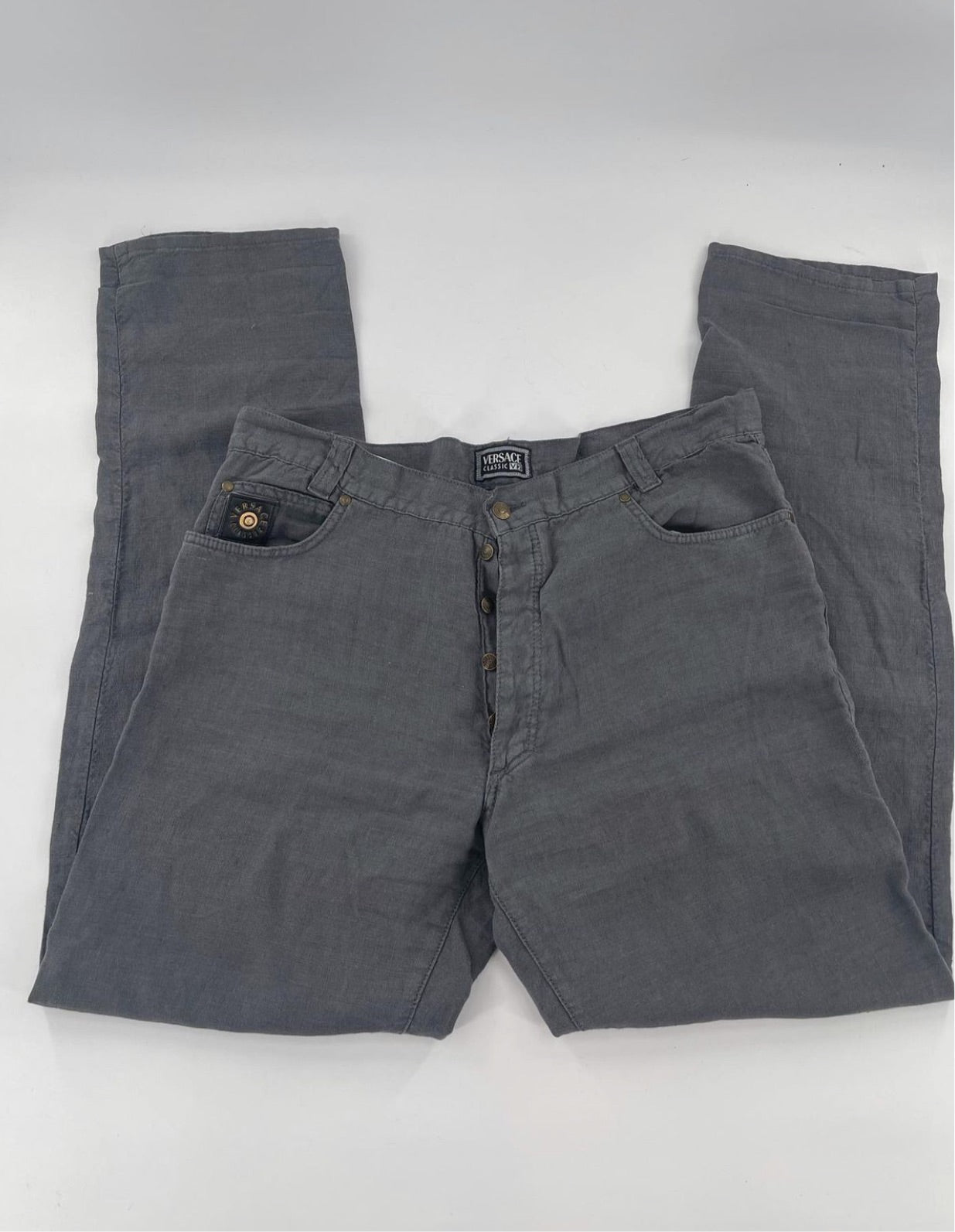 Versace 100% Linen Grey Straight Legs (Sz 40)